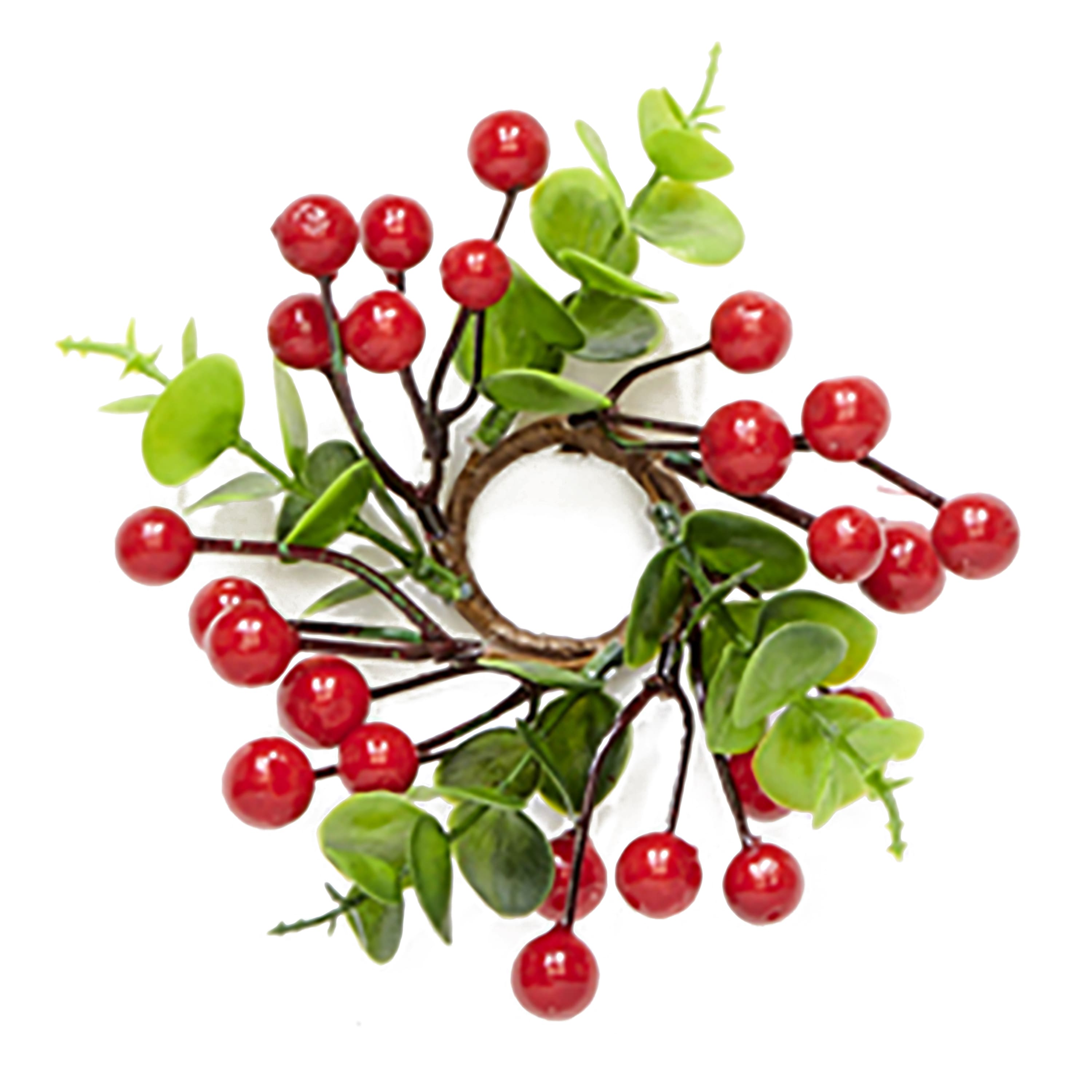 6" Red Berry & Eucalyptus Leaf Taper Candle Rings, 6ct.