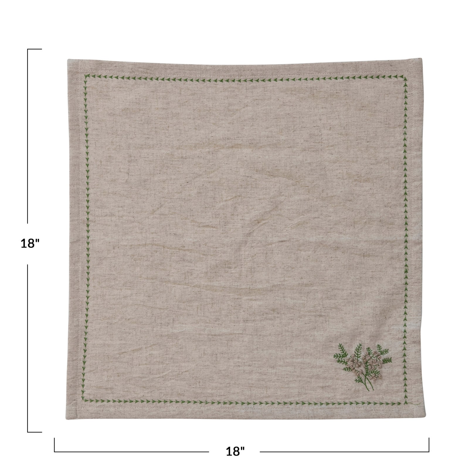 Hello Honey® 18" Natural & Green Square Cotton & Linen Napkins with Botanical Embroidery, 4ct.
