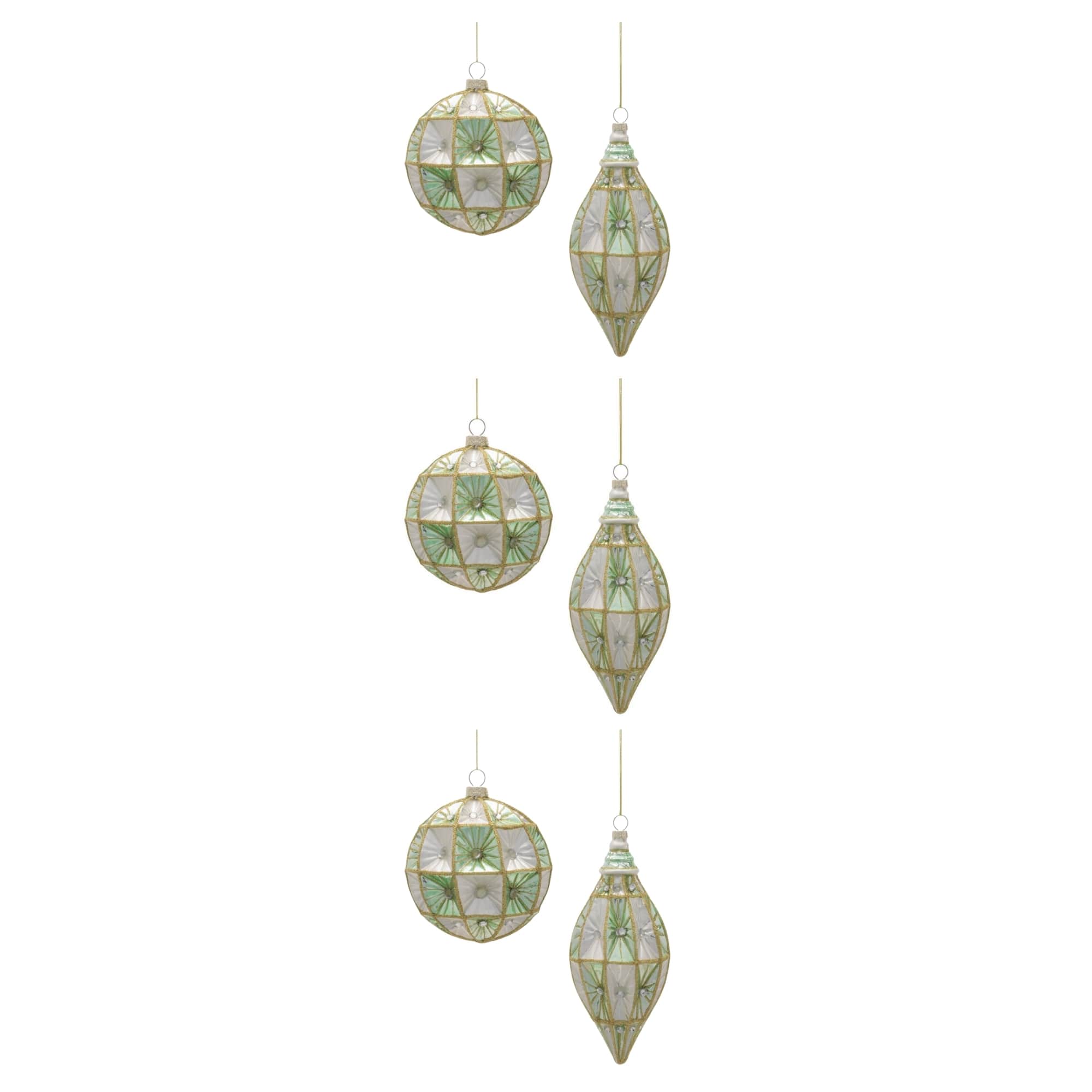 Melrose Green & Silver Glass Ornament Set