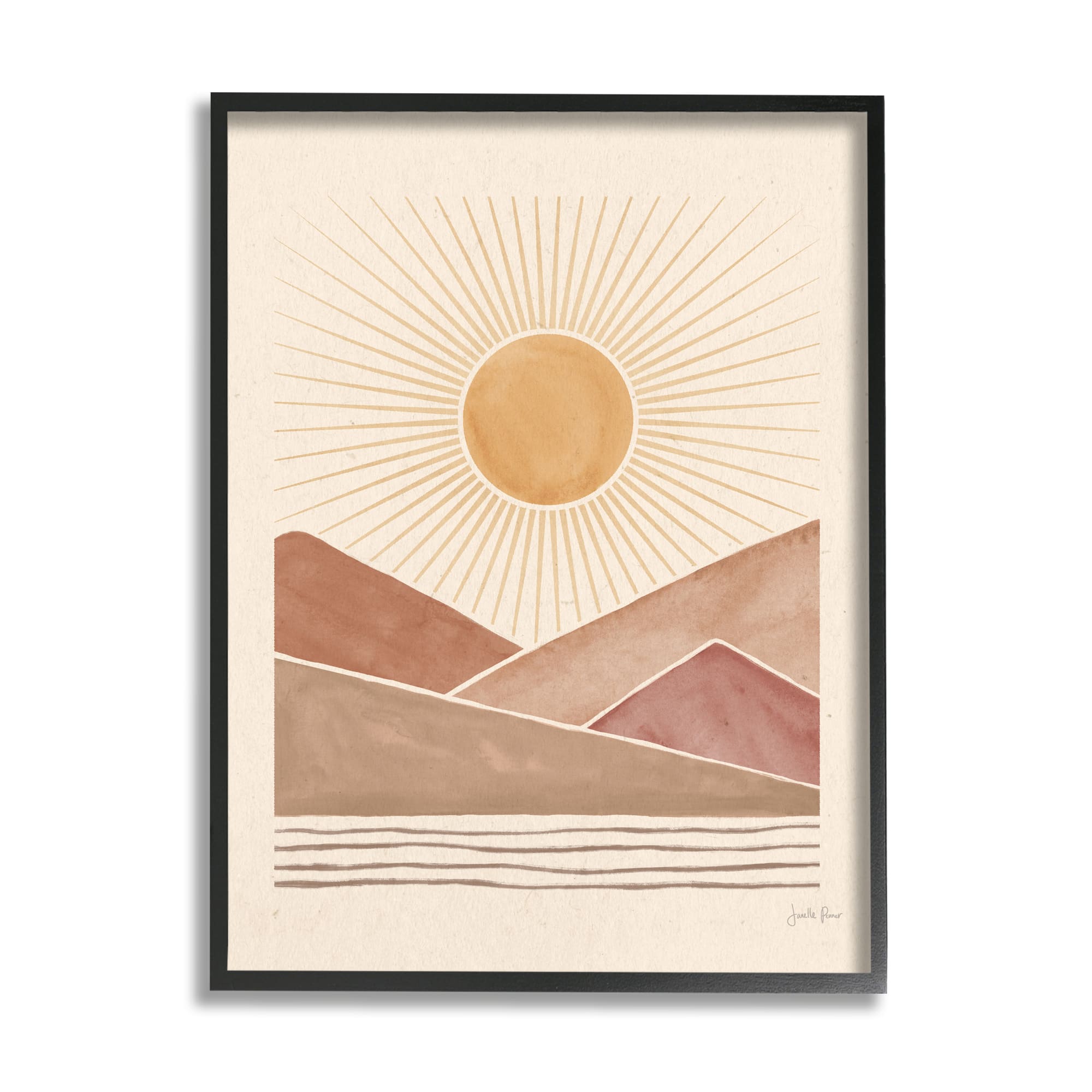 Stupell Industries Boho Desert Sunrise Vintage Landscape Geometric Shapes Framed Wall Art