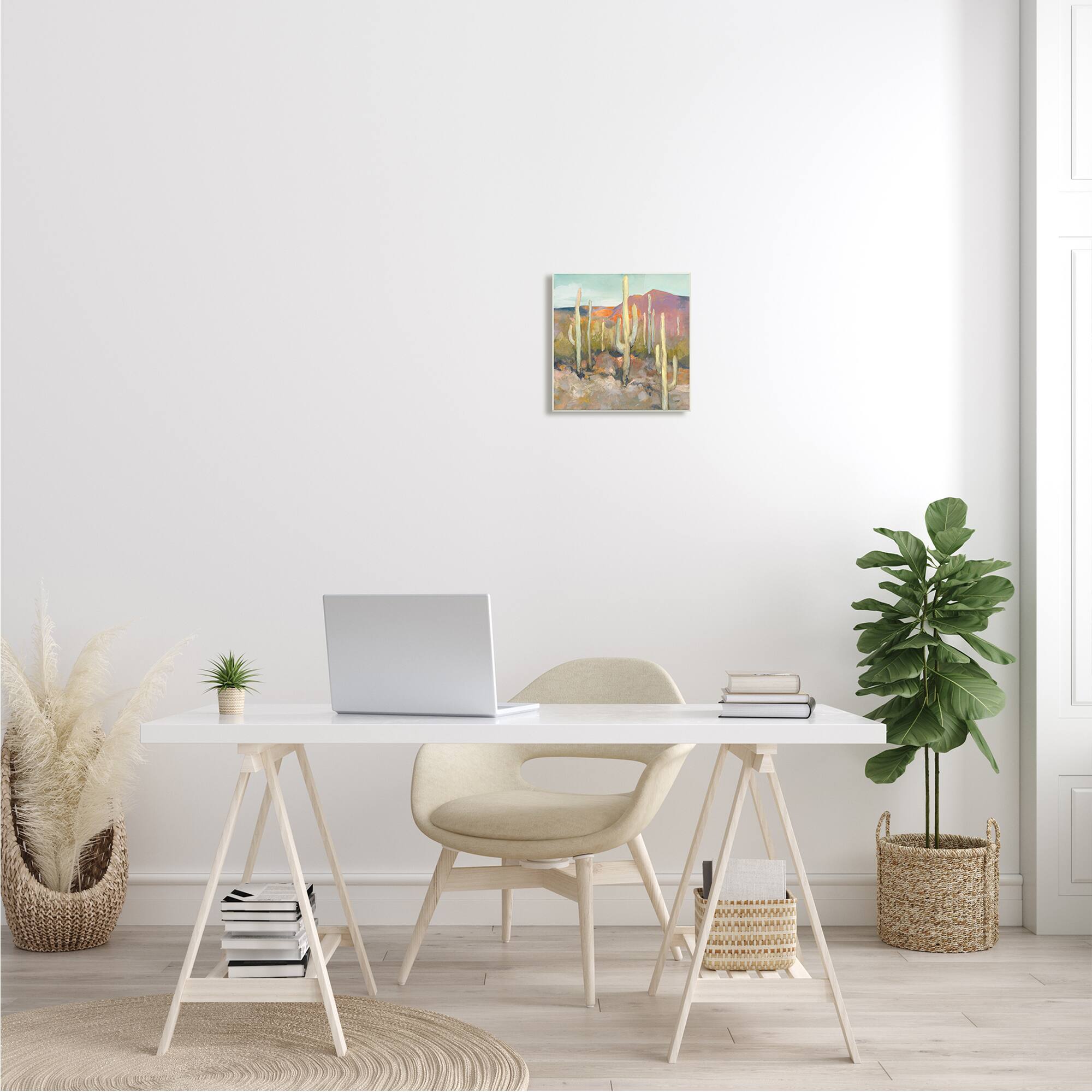 Stupell Industries Cactus Plant Desert Landscape Soft Southwestern Plant Painting Wood Wall Plaque