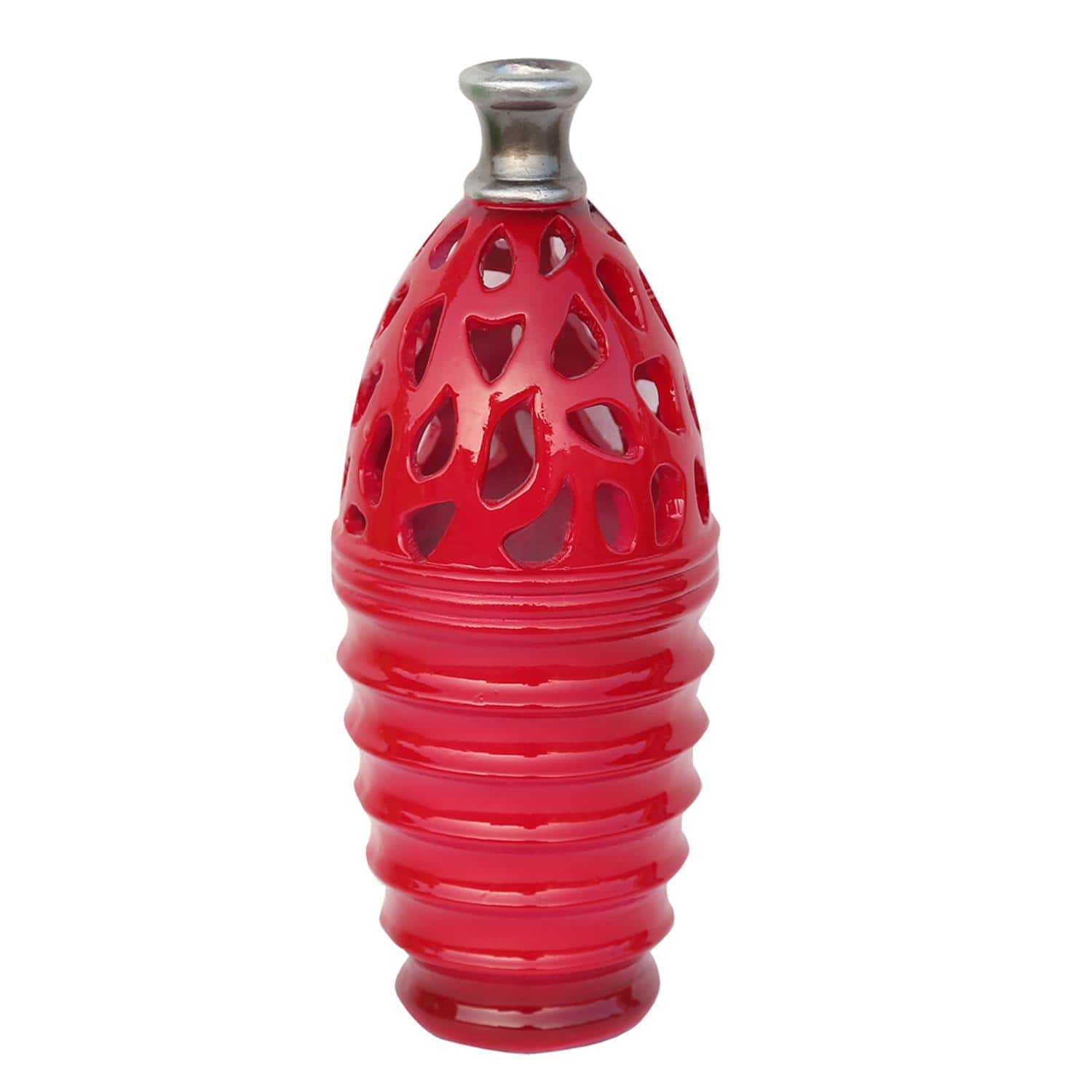 11.25" Outdoor Patio Cutout Vase, Cardinal Red & Gray