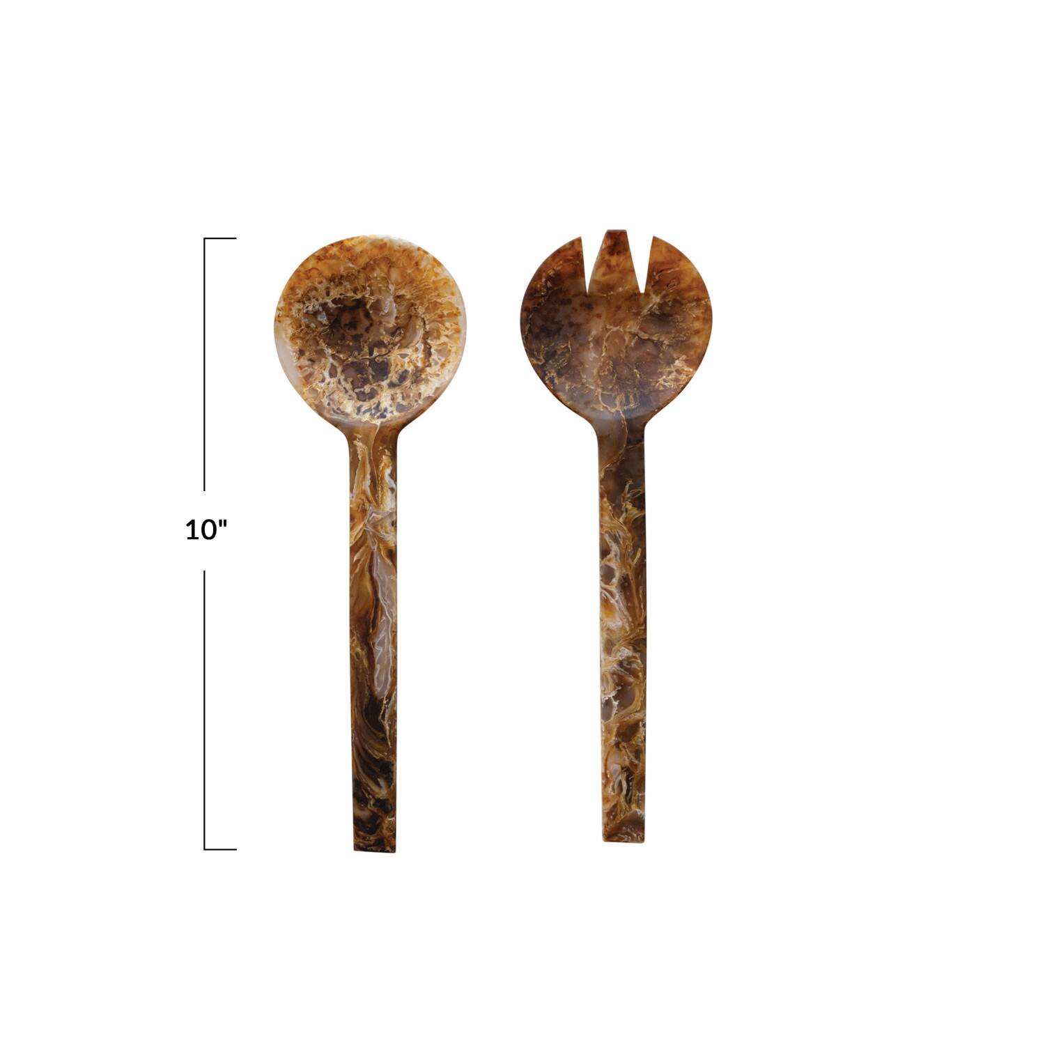 Hello Honey® 10" Matte Brown Marble Finish Salad Server Set