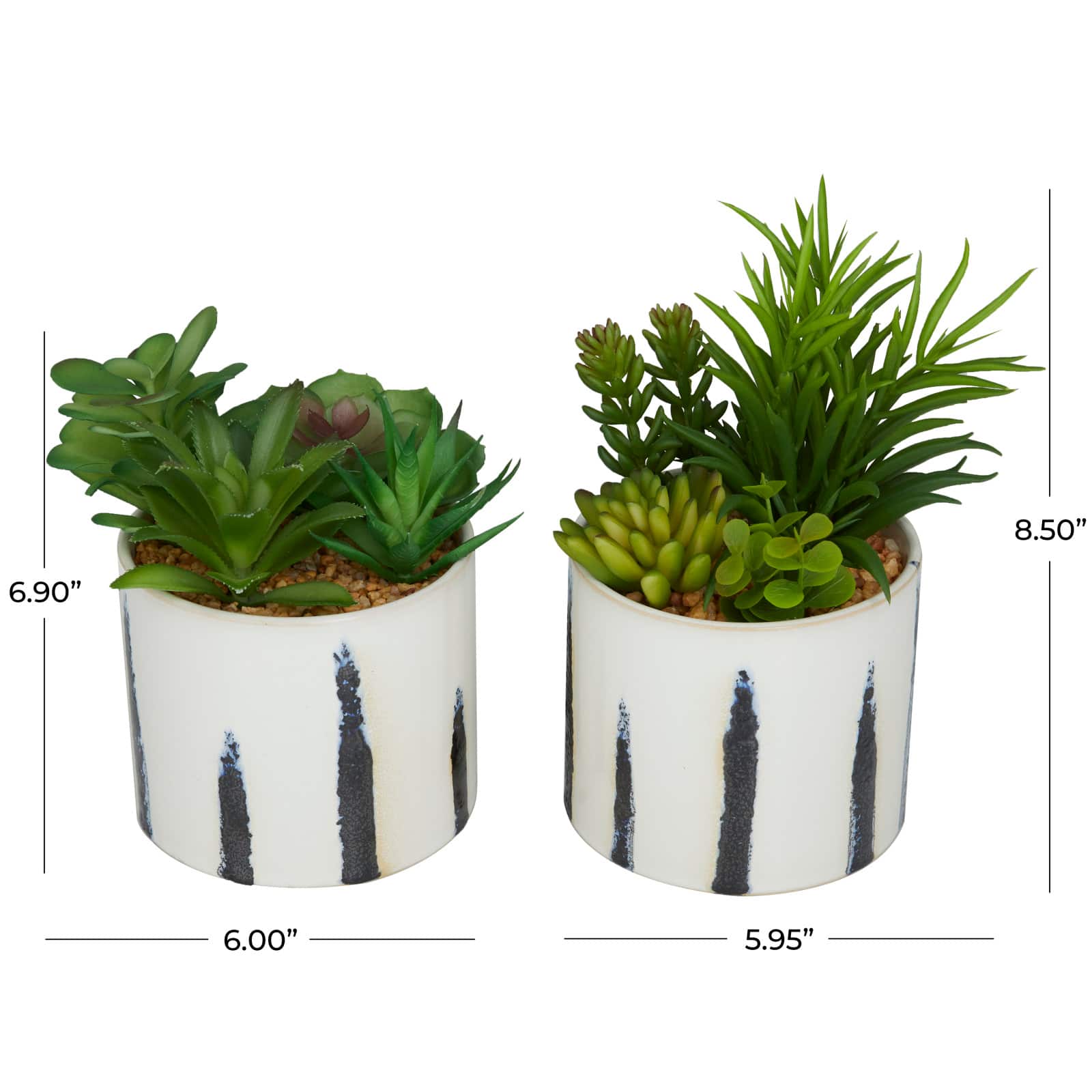 Green Faux Foliage Succulent in Patterned Porcelain Pot Set