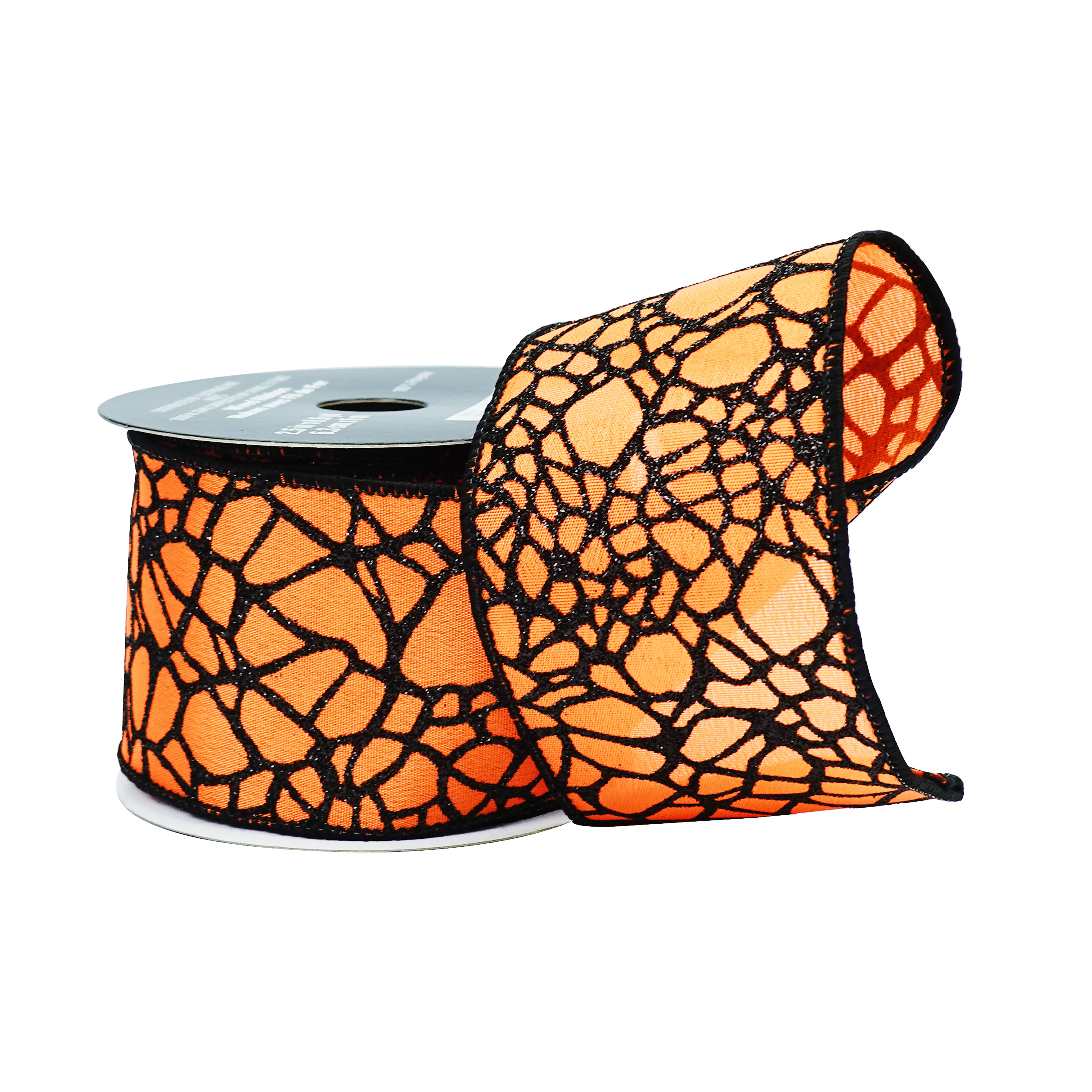 2.5" x 6.6yd. Orange & Black Glitter Spiderweb Wired Taffeta Ribbon by Celebrate It®
