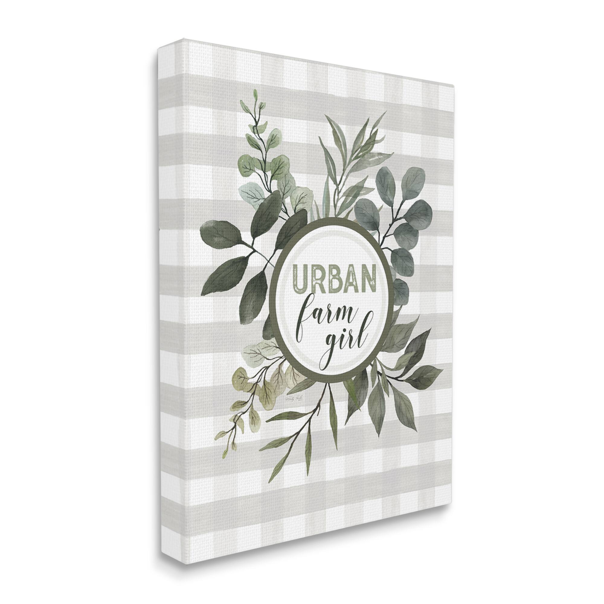 Stupell Industries Urban Farm Girl Phrase Botanical Branches Soft Plaid Canvas Wall Art