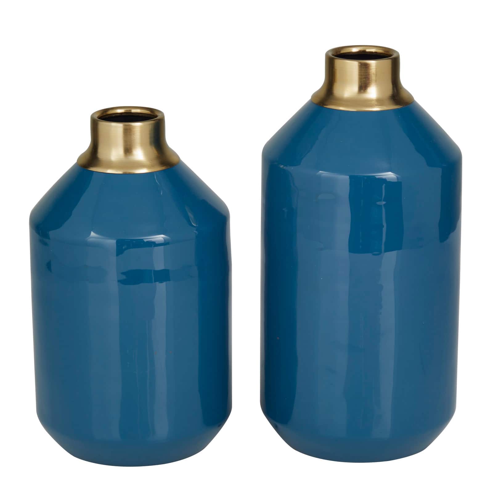 Blue Metal Modern Vase, 10" x 5" x 5"