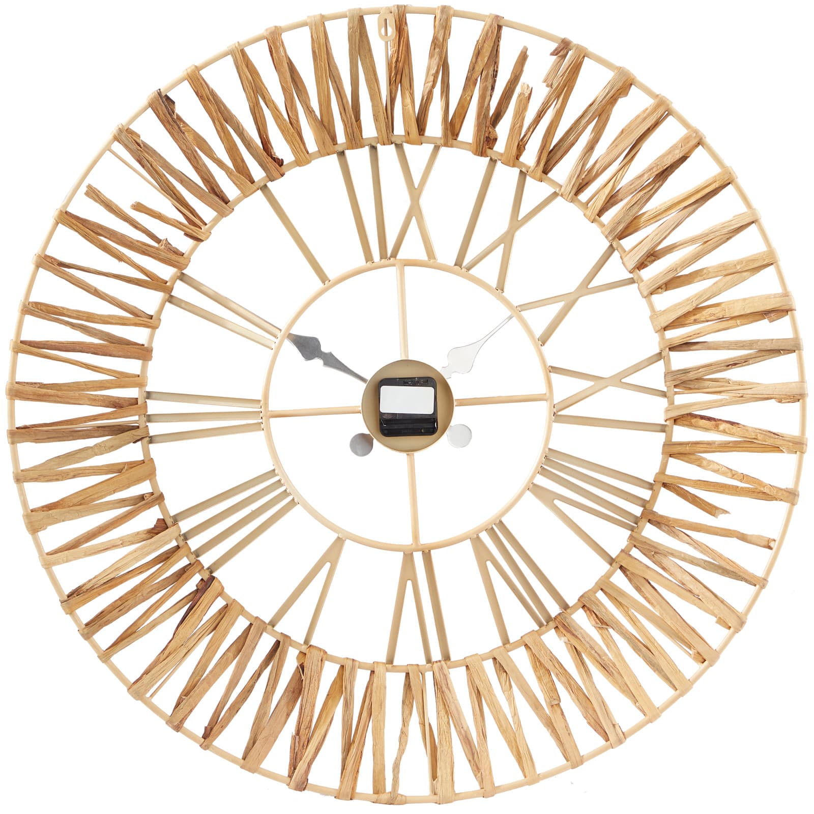 30.5" Gold Seagrass Round Wall Clock with Weaving Design