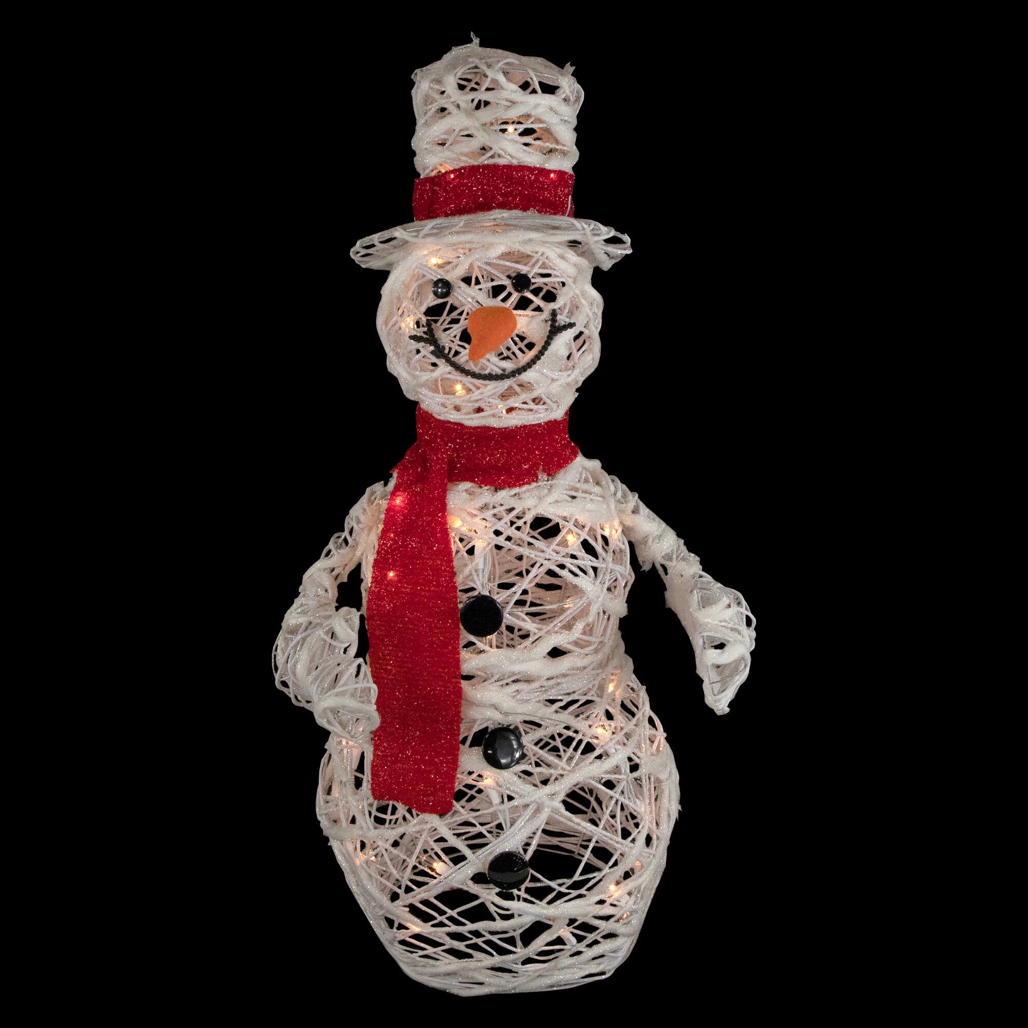 28" Lighted White Glittered Rattan Christmas Yard Art