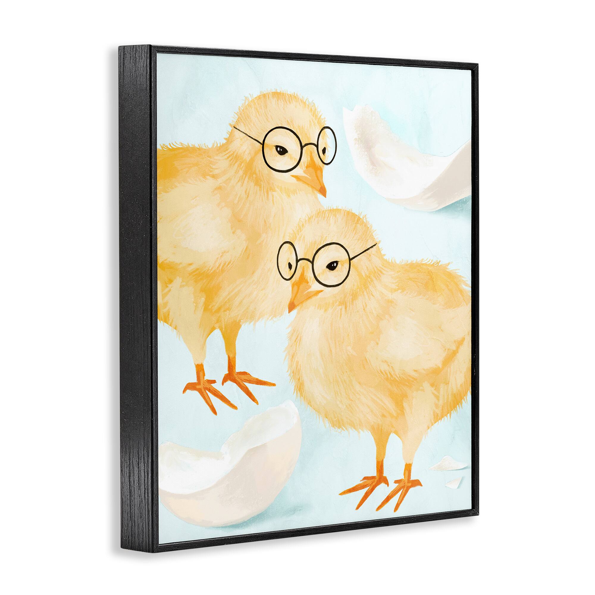 Stupell Industries Easter Chicks Hatched Eggs Yellow Birds Round Glasses Framed Giclee Art