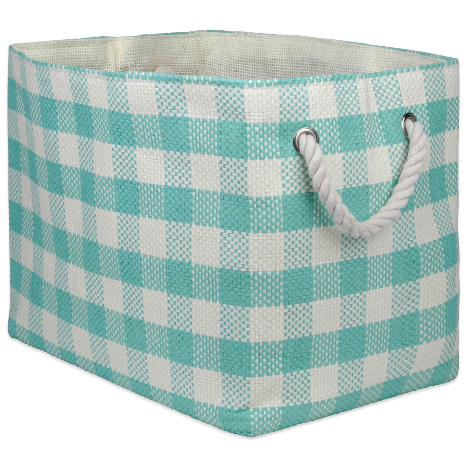 DII® Large Aqua Checked Rectangle Woven Paper Basket