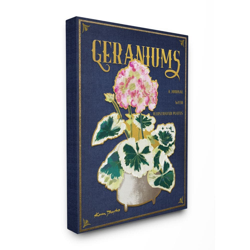 Stupell Industries Geraniums Blue Gold Flower Word Design Canvas Wall Art