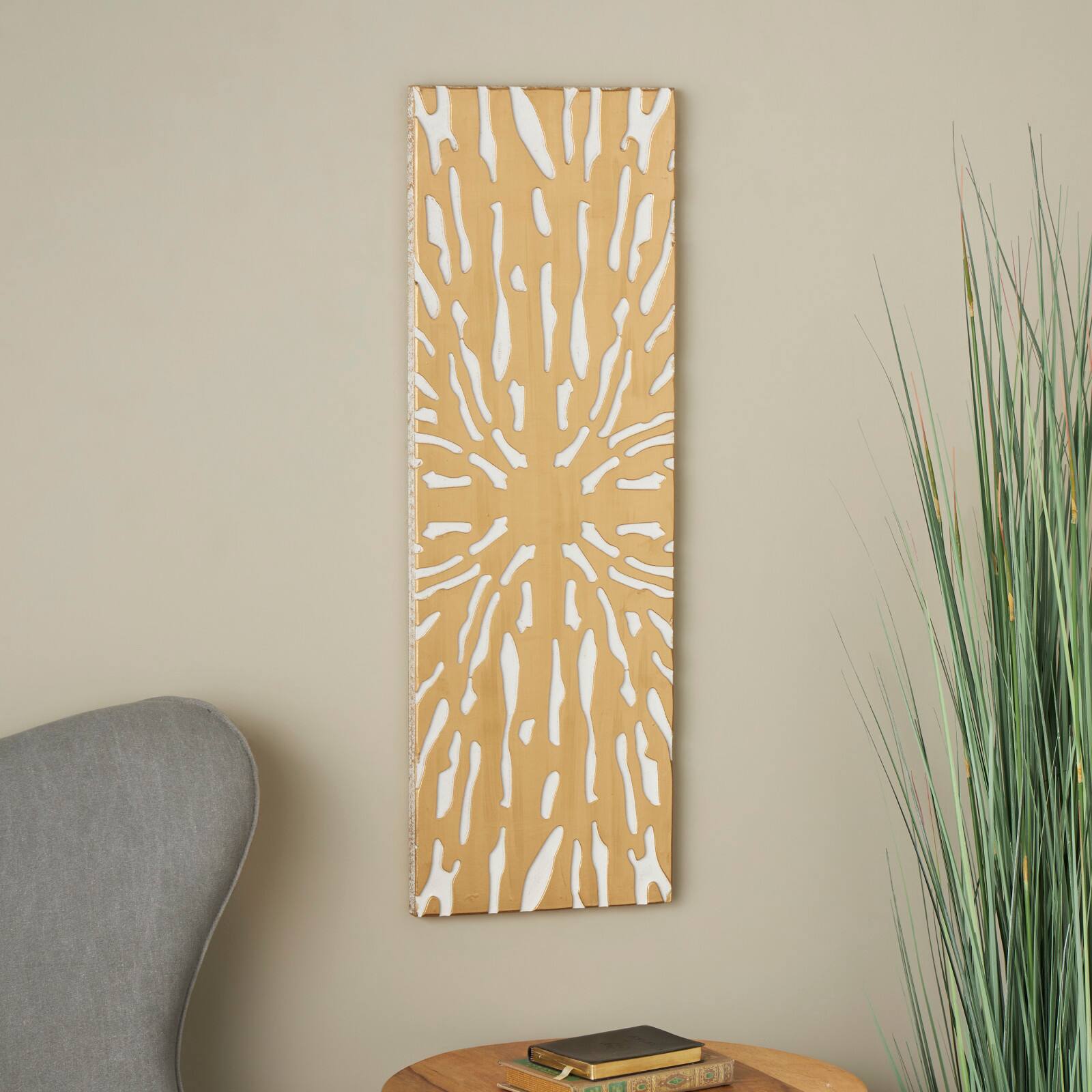 Gold & White Abstract Starburst Carved MDF Wall Décor