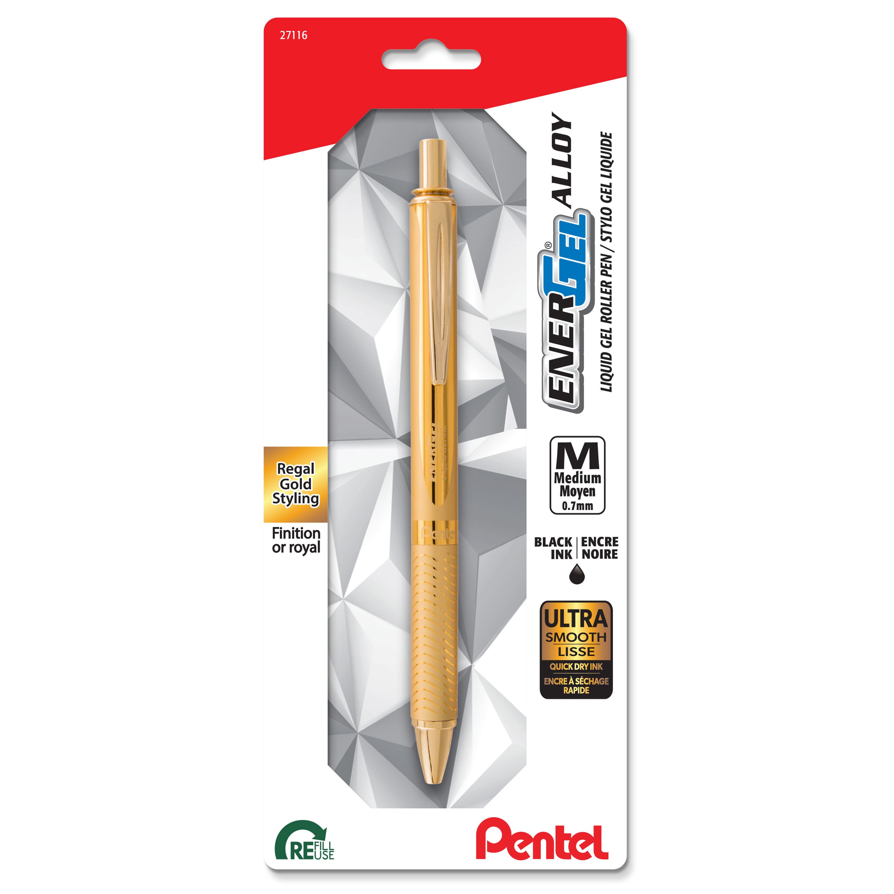 Pentel EnerGel® Gold Metal Barrel 0.7mm Black Ink Liquid Gel Pen