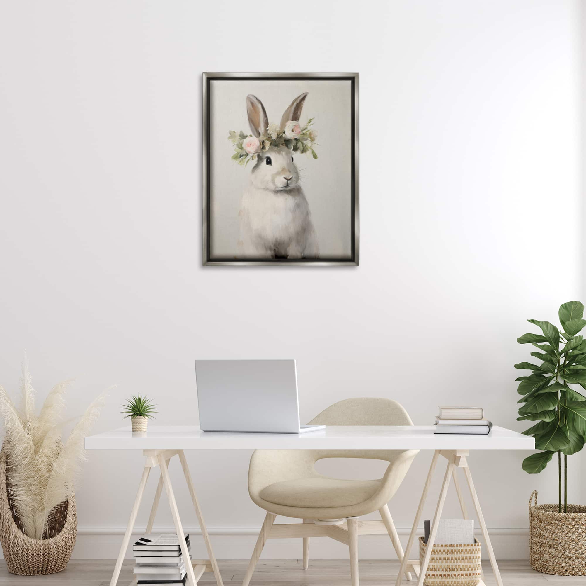 Stupell Industries White Bunny Floral Crown Floating Frame Wall Art