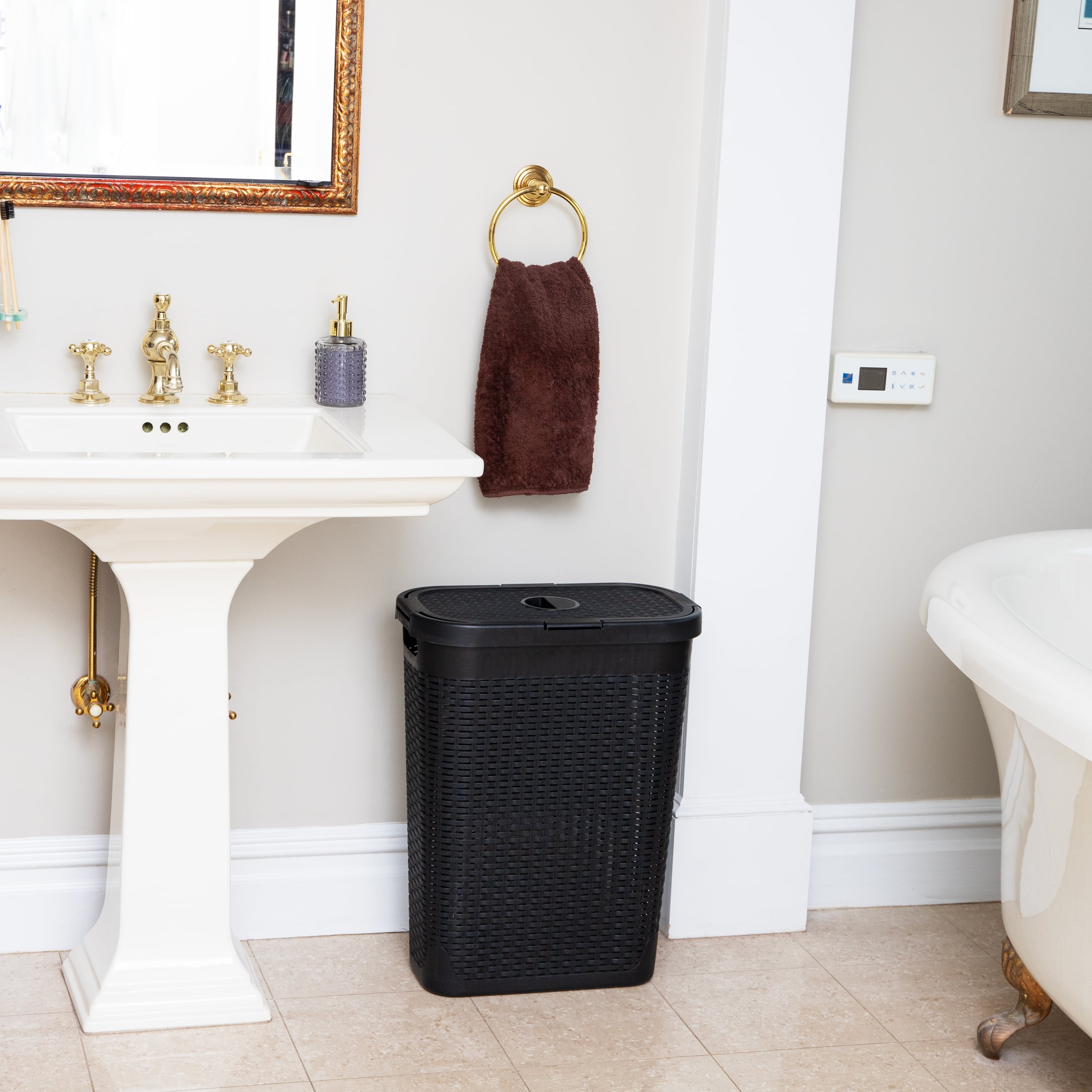 Mind Reader 40L Hamper Laundry Basket with Cutout Handles, 3-Pack, Black