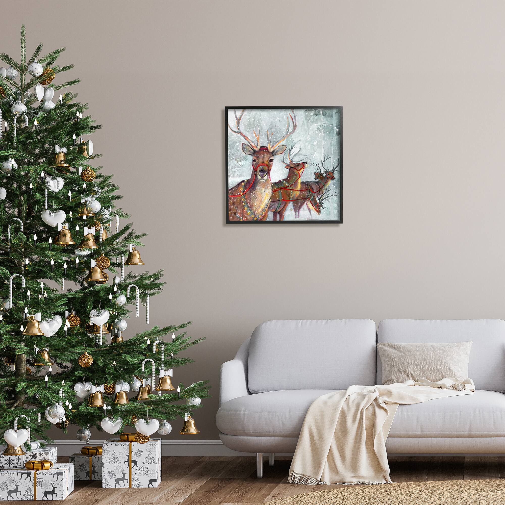 Stupell Industries Winter Reindeer Holiday Landscape Framed Giclee Art