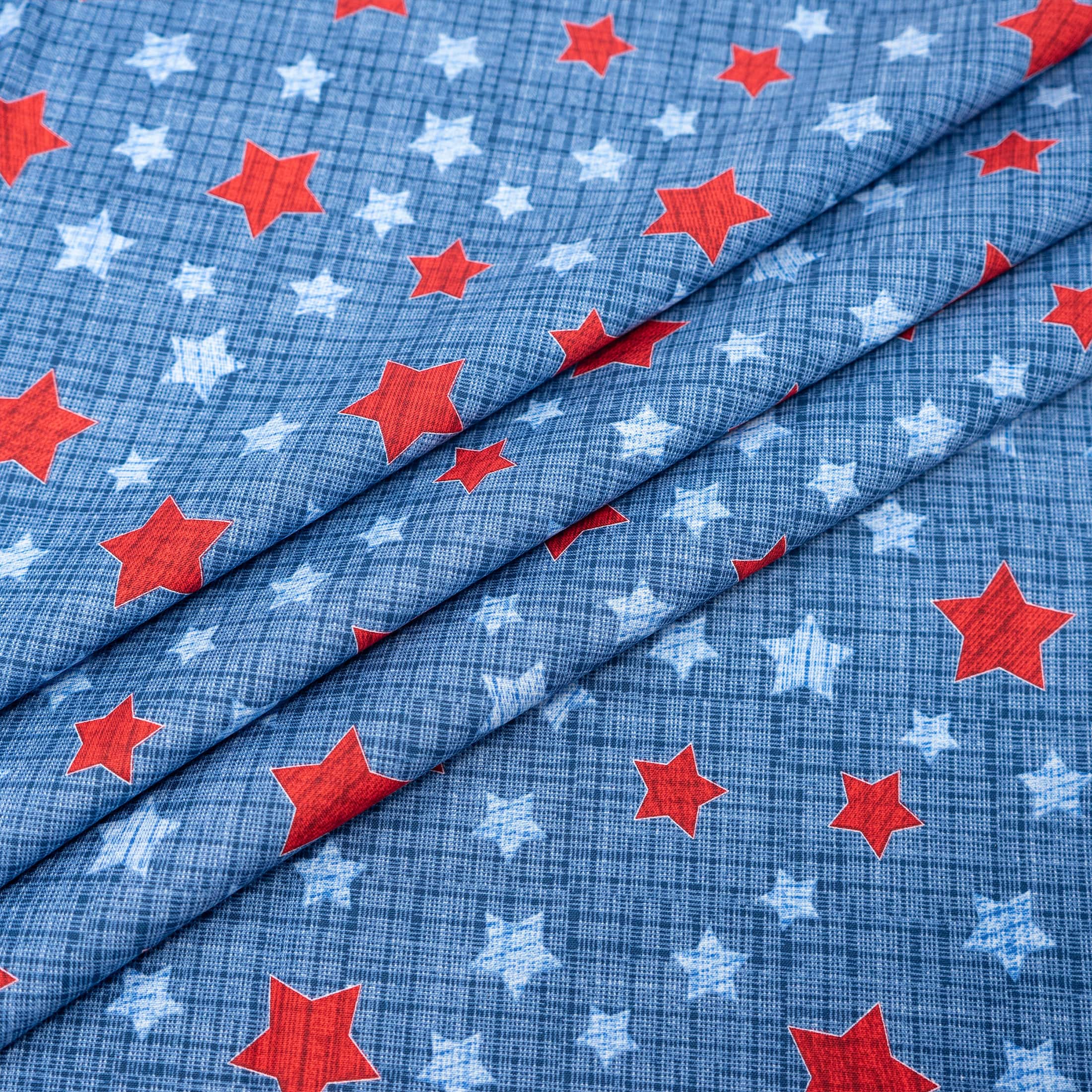 SINGER Red & Blue Stars on Texture Print Cotton Fabric