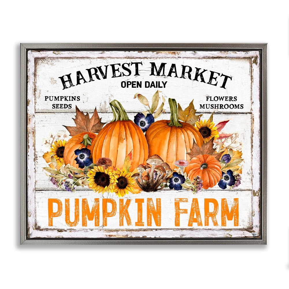 Stupell Industries Pumpkin Farm with Sunflowers Floater Framed Art