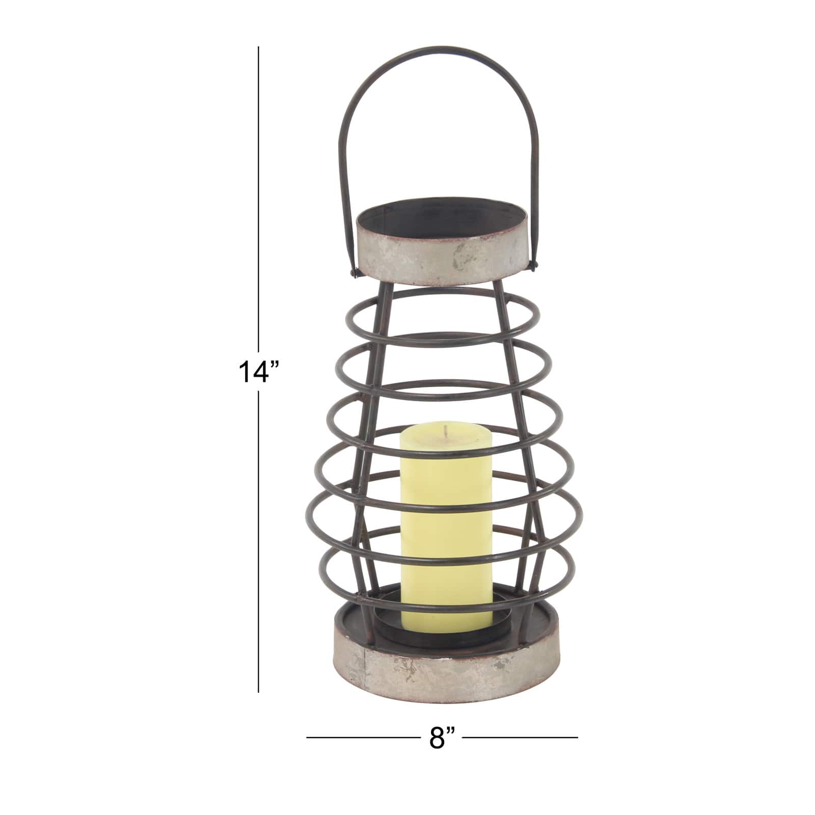 Silver Iron Farmhouse Candle Holder Lantern, 14" x 8" x 8"
