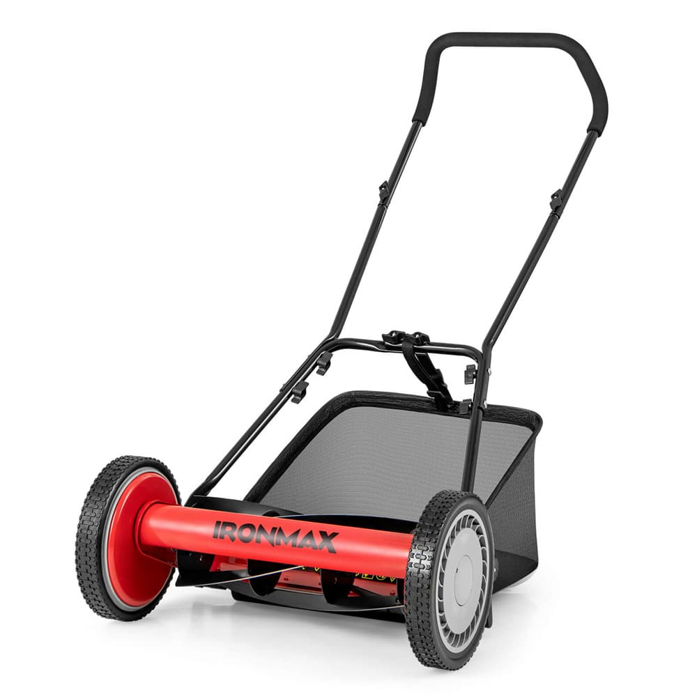 Costway Ironmax Red & Black Push Lawn Mower with 5-Blade Removable Grass Catcher