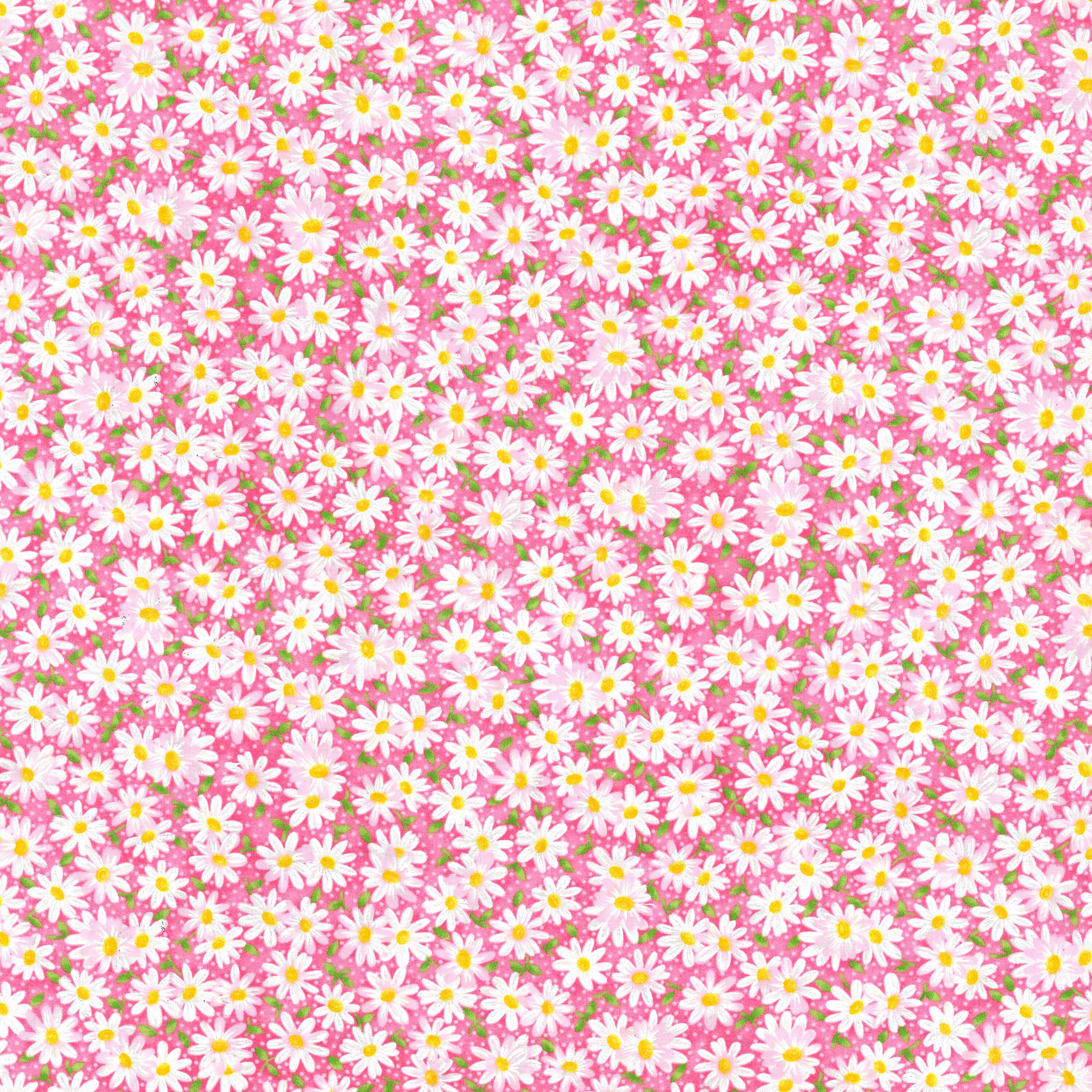 Fabric Traditions Pink Packed Daisies Cotton Fabric