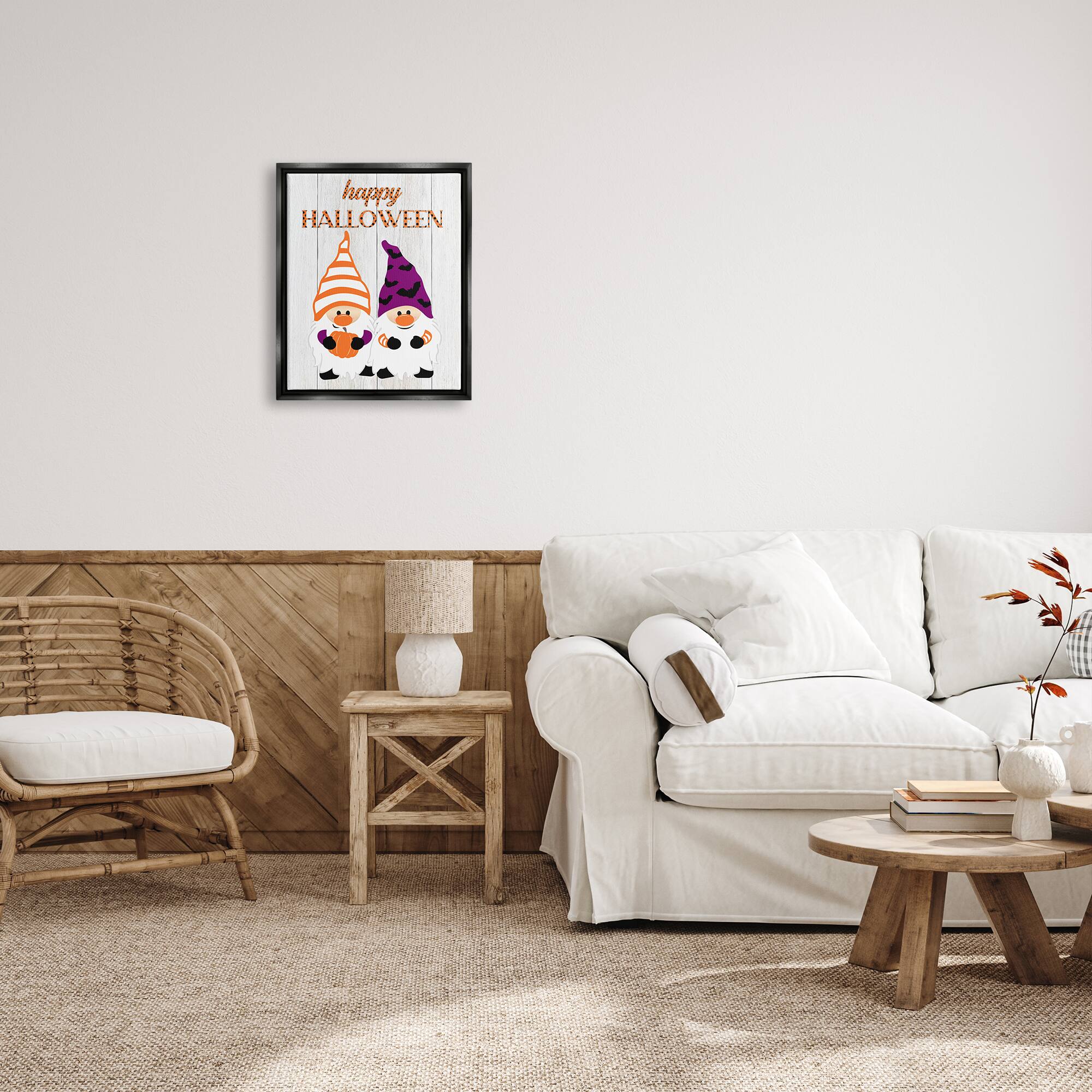 Stupell Industries Happy Halloween Seasonal Gnomes Framed Floater Canvas Wall Art