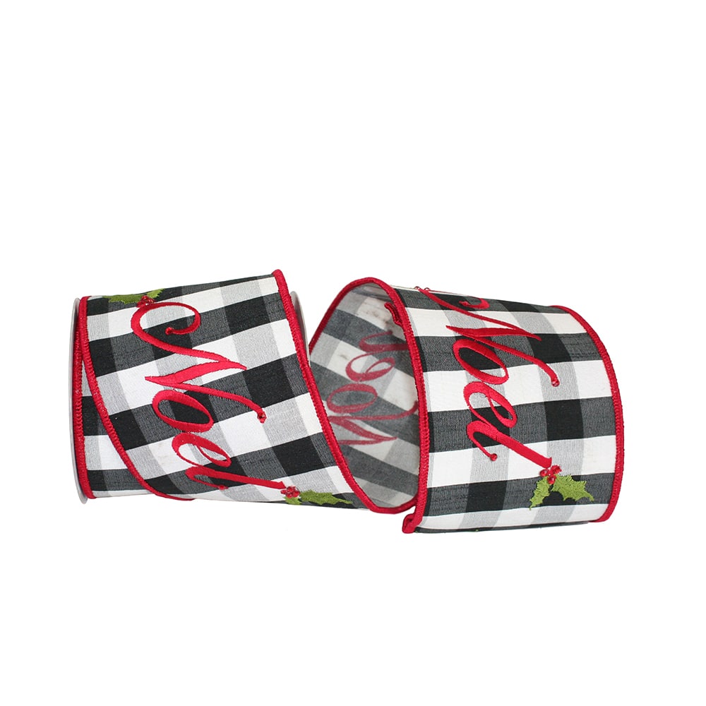 JAM Paper 4" x 5yd. Noel Dupioni Check Embroidery Wired Ribbon