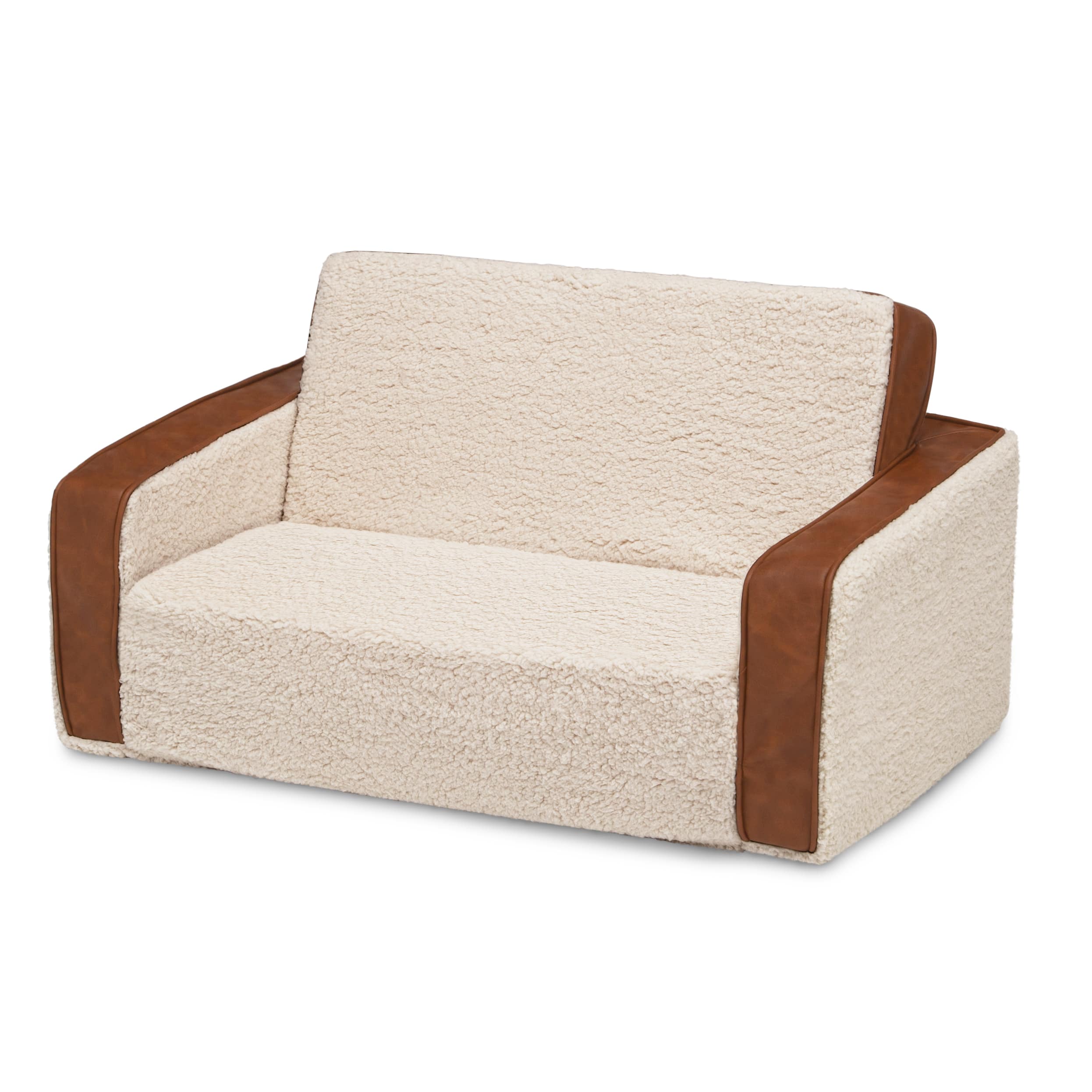  Sherpa Flip Out Sofa With Brown Leather