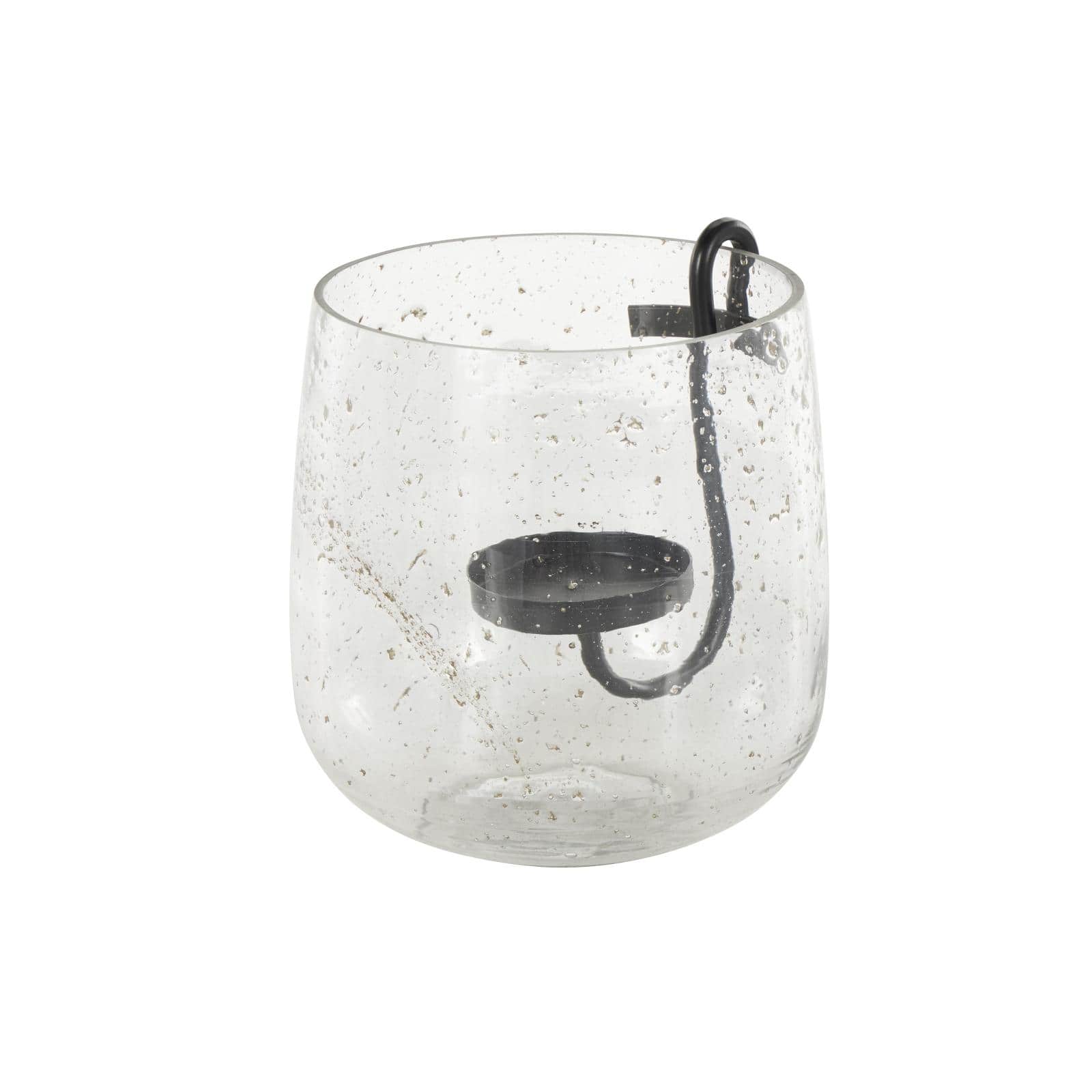 7.75" Clear Glass Candle Holder with Black Metal Accents & Brown Speckles