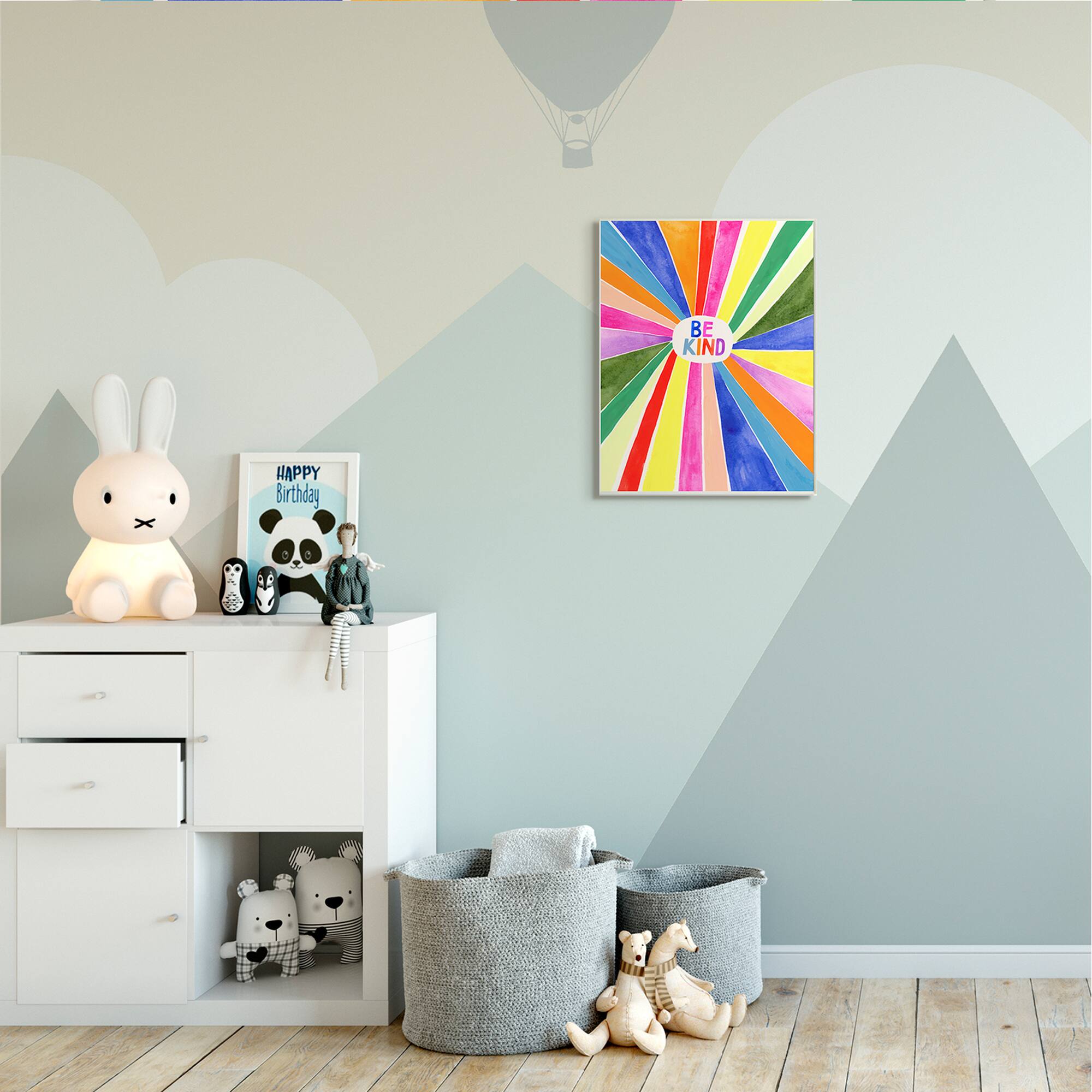 Stupell Industries Be Kind Phrase Rainbow Stripe Burst Wood Wall Plaque