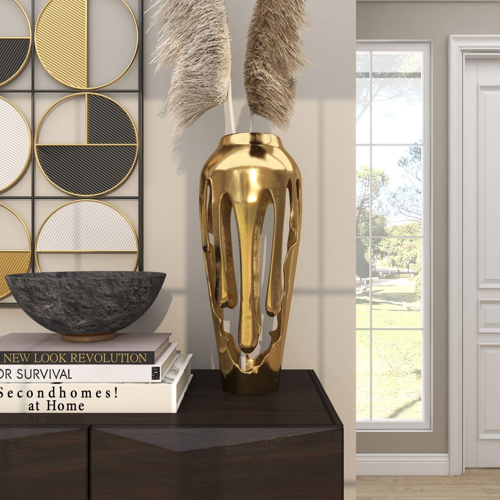 19" Gold Aluminum Drip Vase with Melting Designed Body