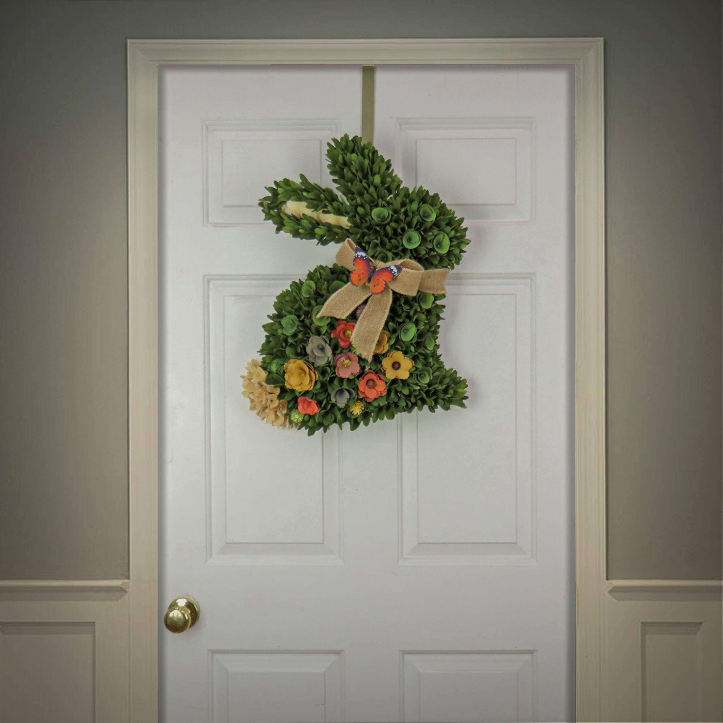 22" Green Floral Bunny Hanging Accent