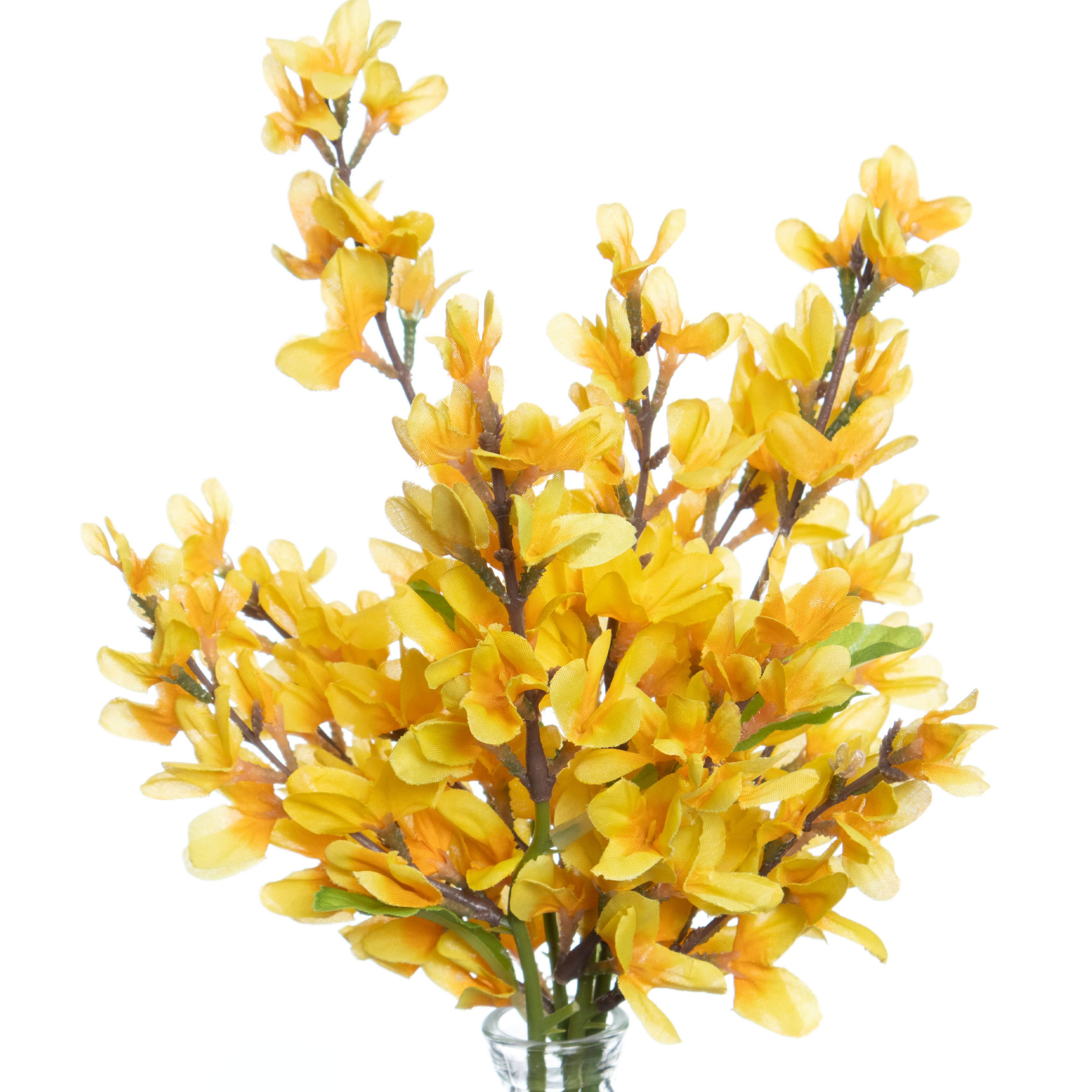 13" Yellow Forsythia in Clear Glass Vase by Ashland®