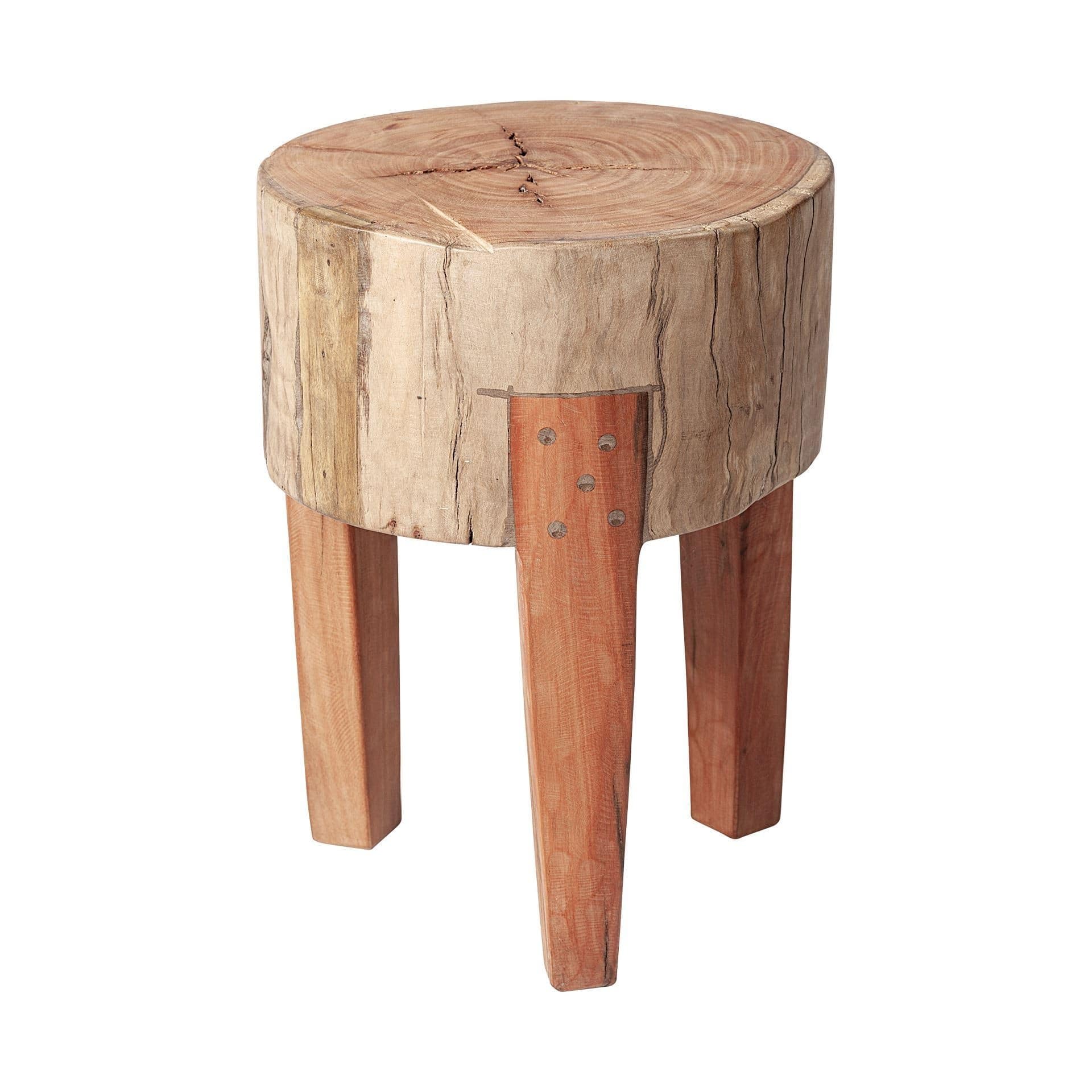HomeRoots 13" x 13" x 18" Dark Brown & Brown Distressed Reclaimed Wood Round End Table