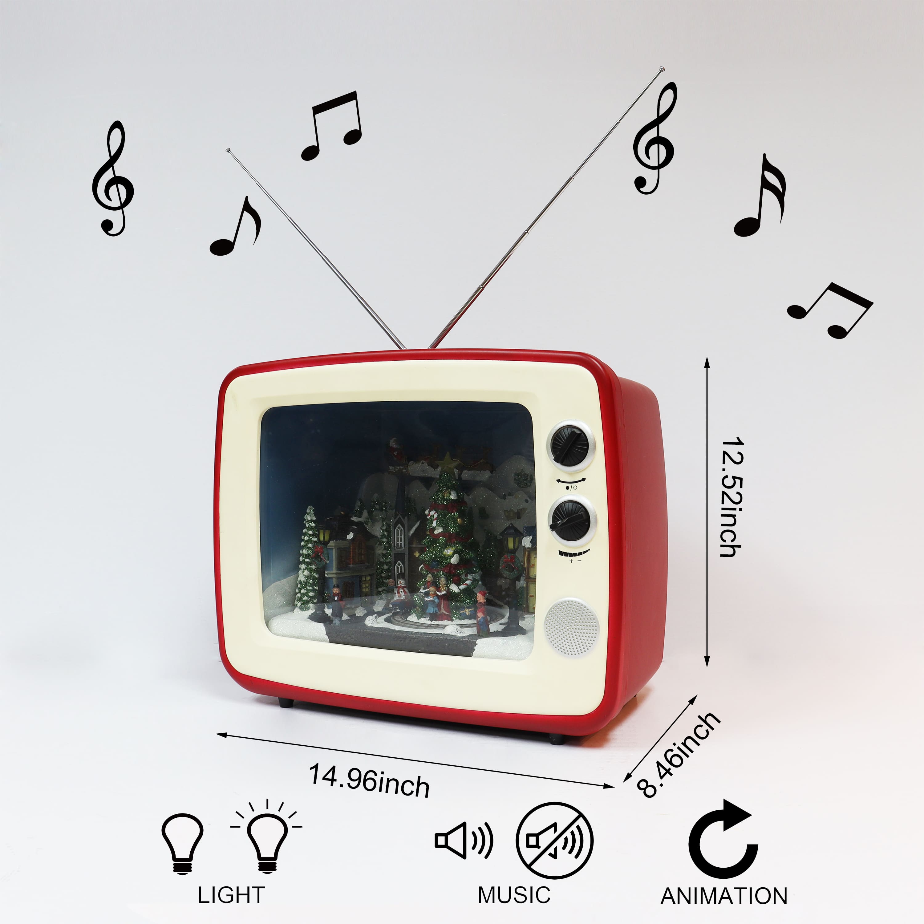 Moments in Time 12.3" Animated Red Retro TV with Mountain Scene