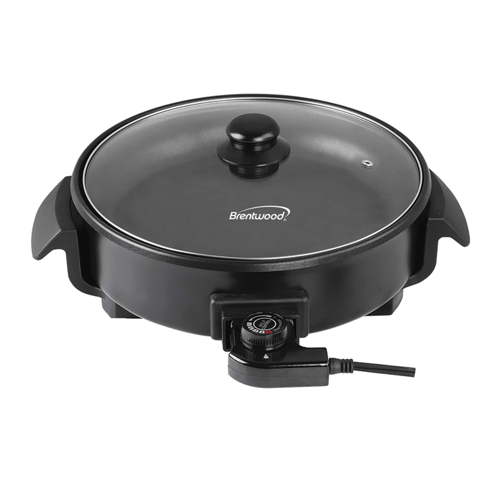 Brentwood 12" Round Black Nonstick Electric Skillet with Vented Glass Lid