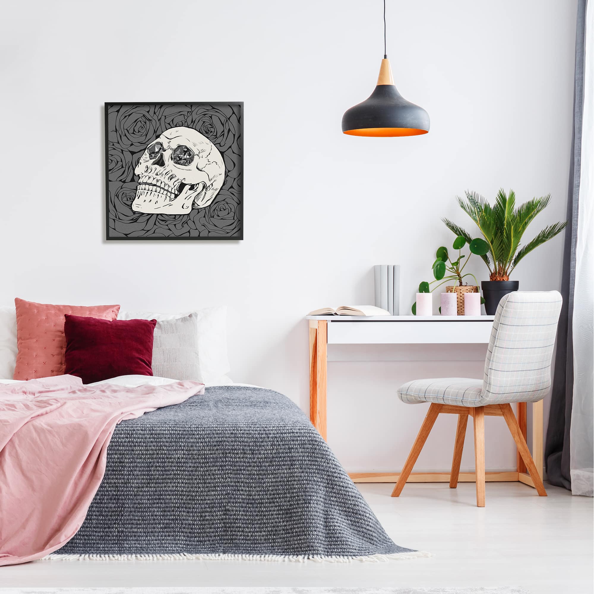 Stupell Industries Crystal Eyes Skull Goth Roses Framed Giclee Art
