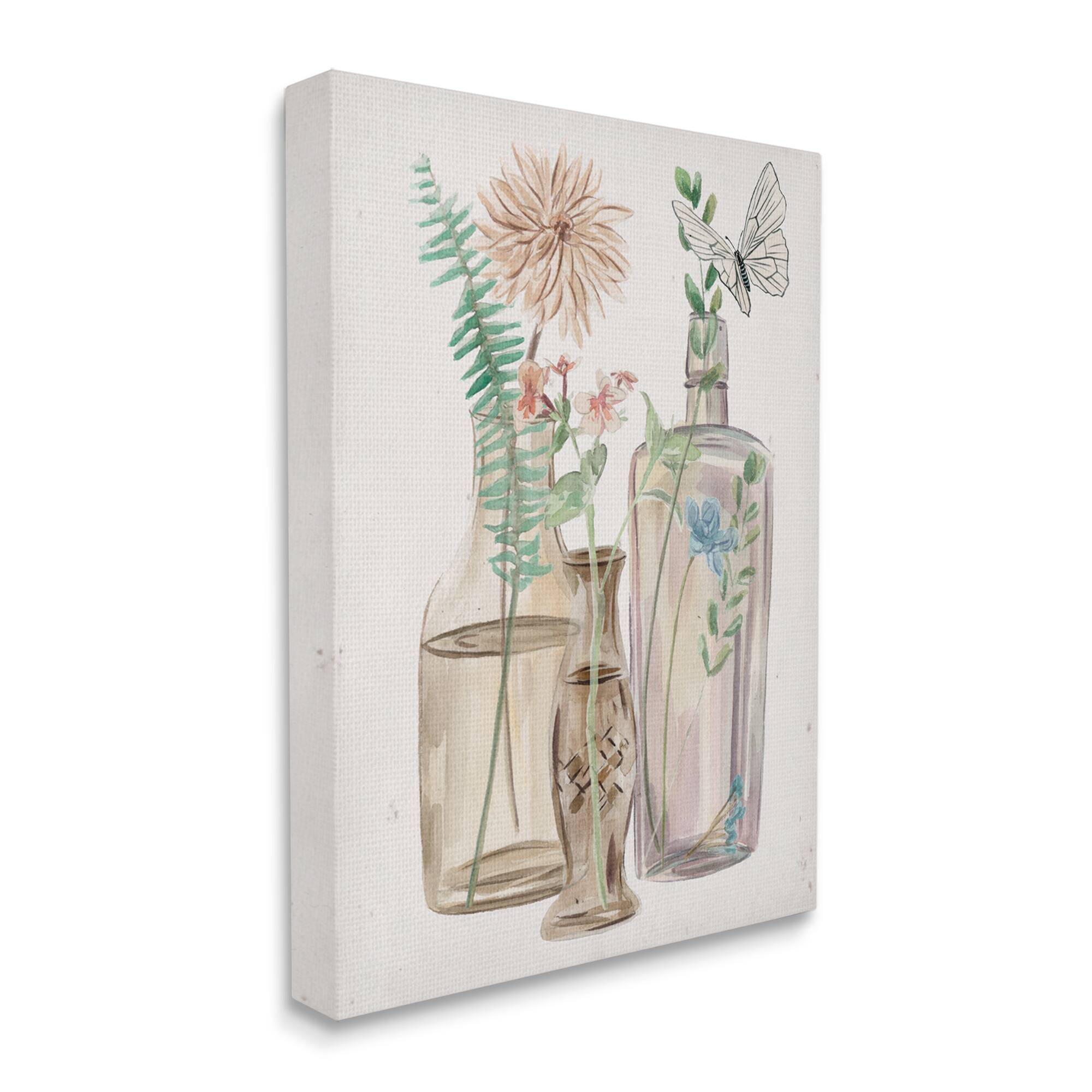 Stupell Industries Spring Meadow Bouquets Country Glasses Butterfly Florals Canvas Wall Art