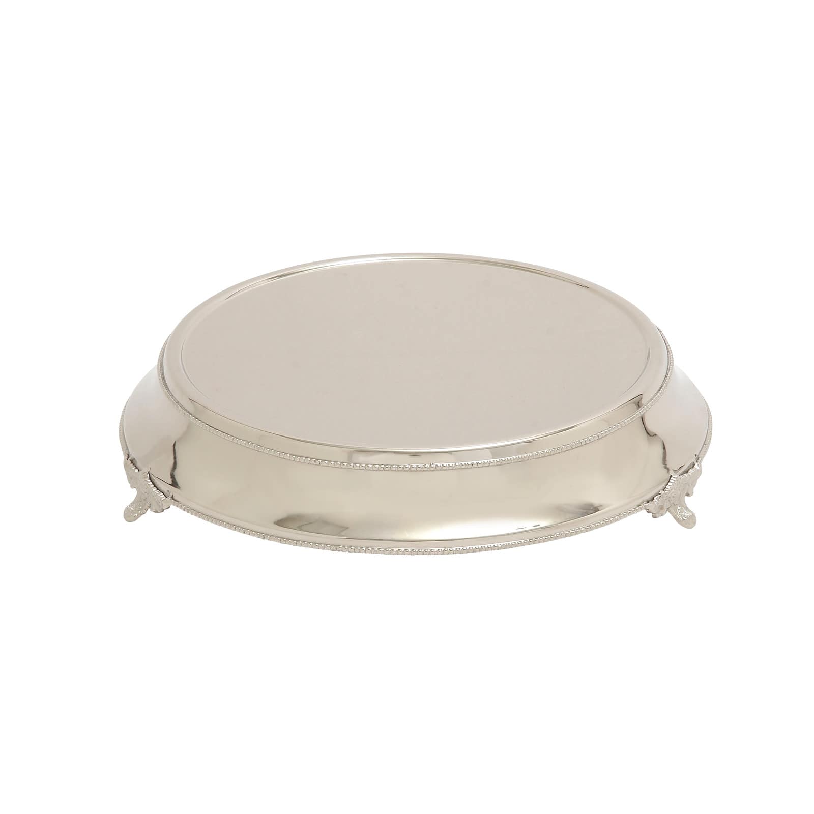 18" Traditional Round Silver Stainless Steel Beaded Cake Stand