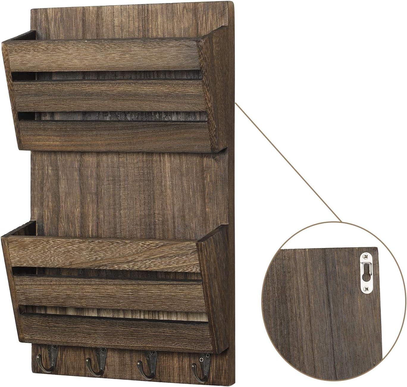 NEX™ Rustic Brown Mail and Key Holder with 4 Hooks