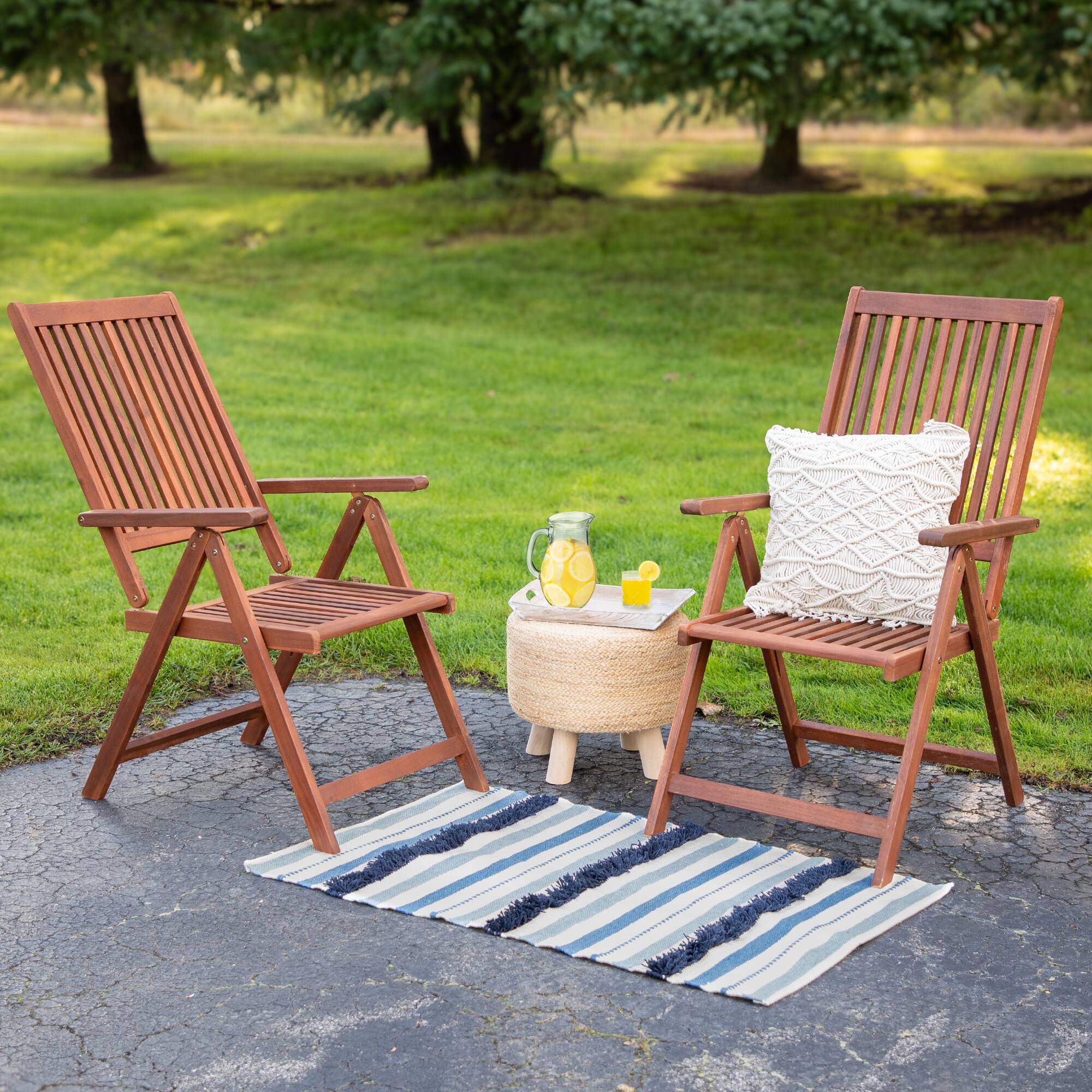 Blue, Cream & Black Striped Handloom Woven Outdoor Throw Rug, 3.5ft.x 2ft.
