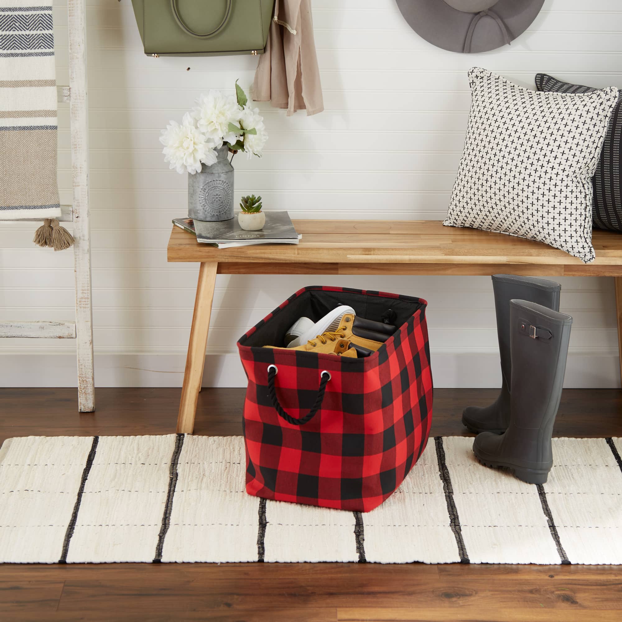 DII® Large Rectangle Red/Black Buffalo Check Polyester Bin