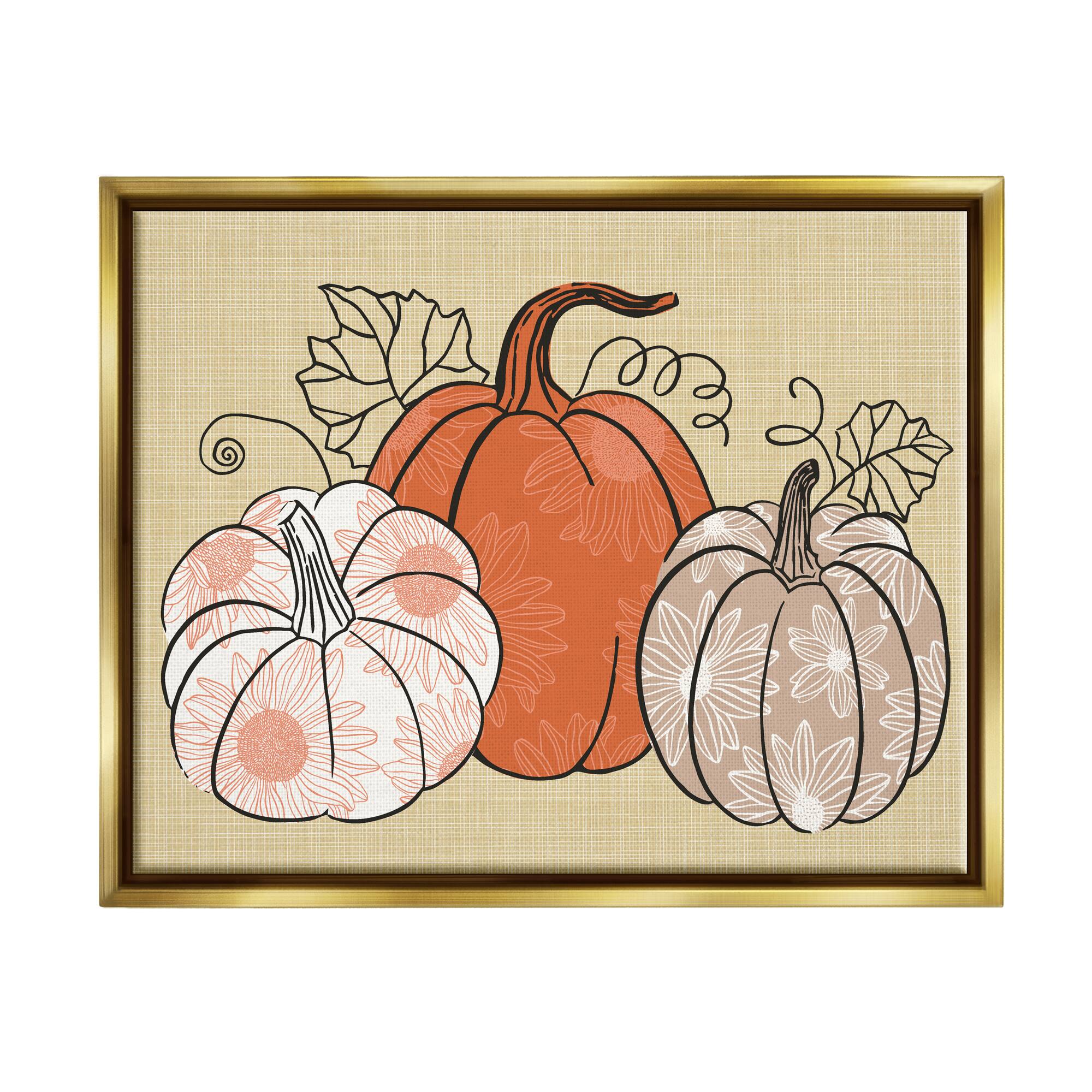 Stupell Industries Autumnal Pumpkins Sunflower Pattern Framed Floater Canvas Wall Art