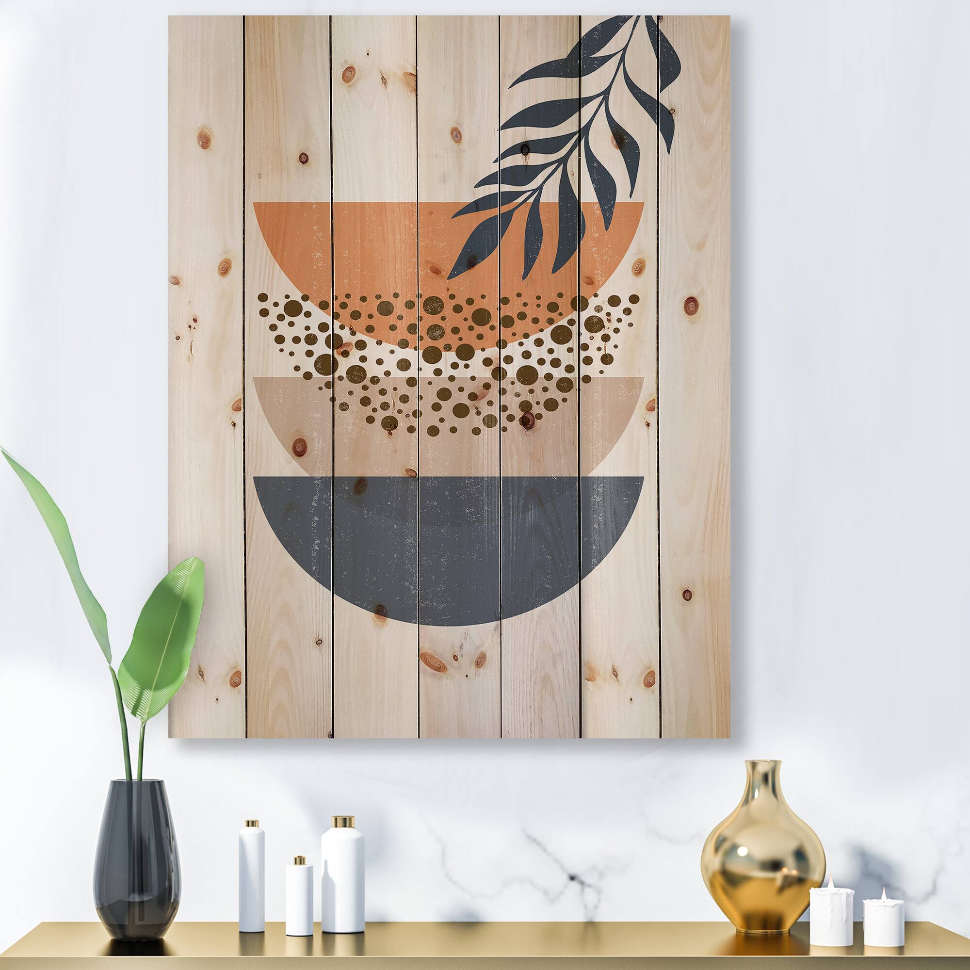 Designart - Abstract Geometrical Sun and Moon With Leaf IV