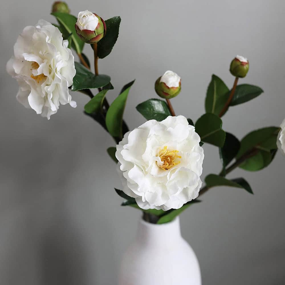 Prestige Botanicals 28.5" Artificial Real Touch White Camellia Stem