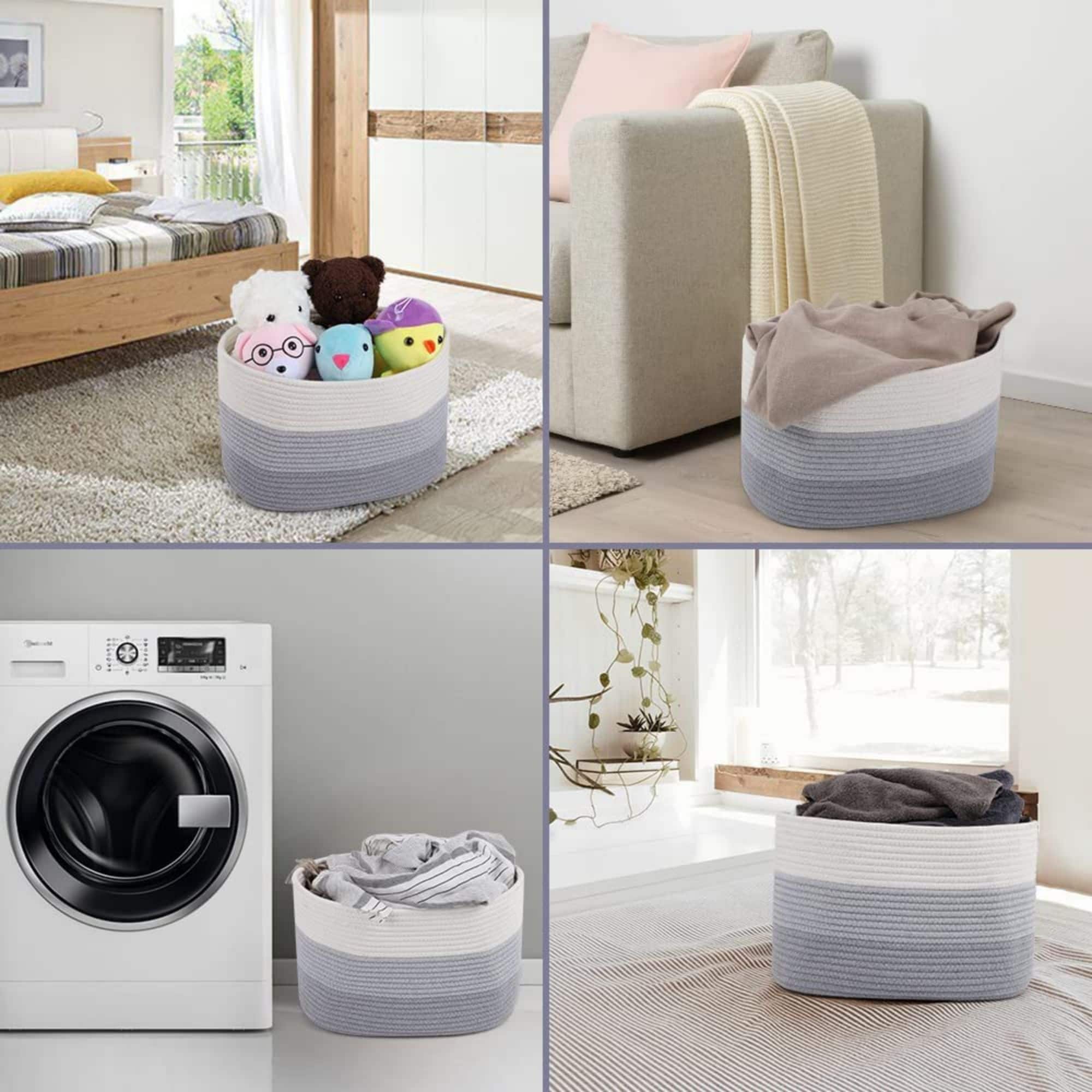 NEX™ Gray & White Cotton Rope Storage Baskets, 3ct.
