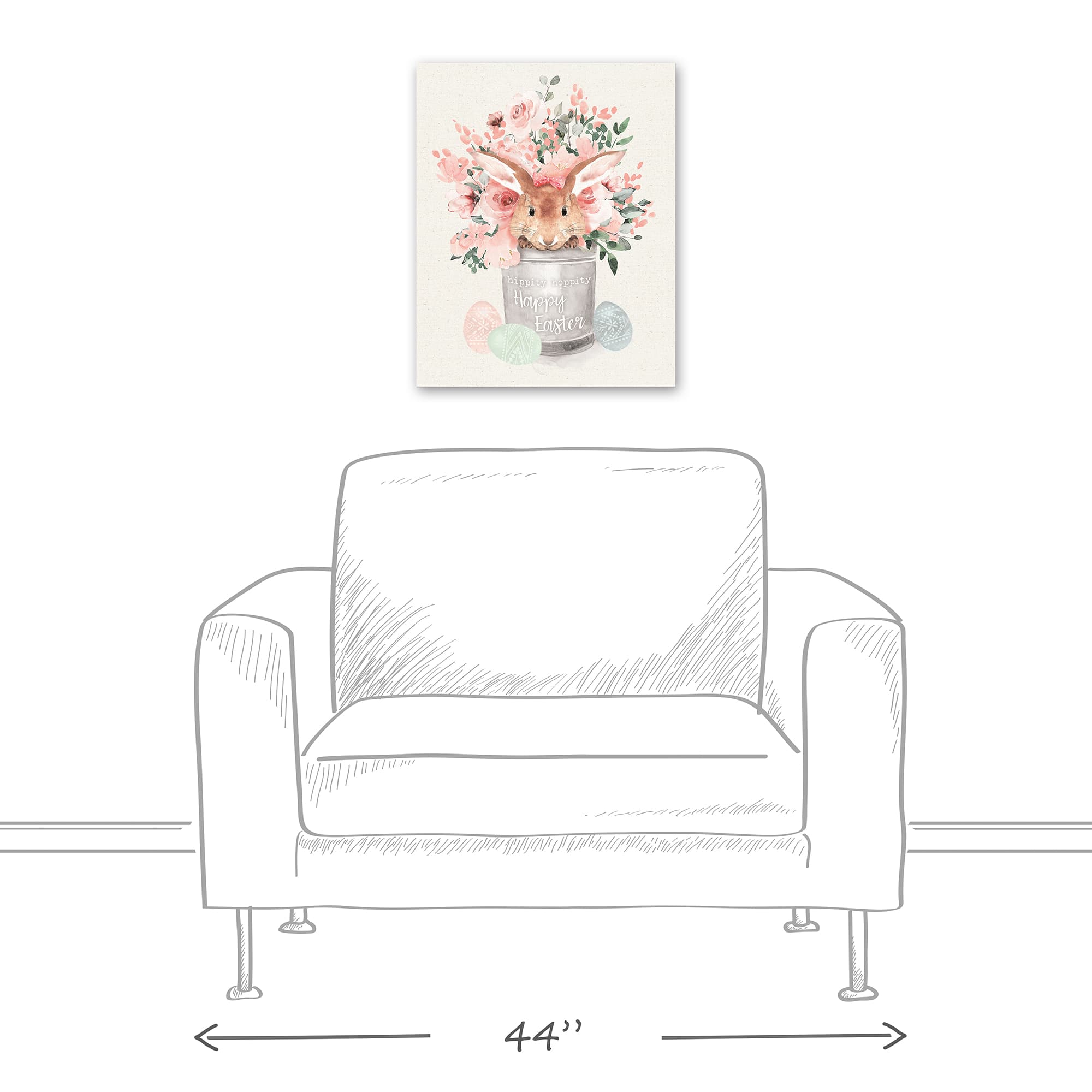 Easter Bunny Floral Bucket 16" x 20" Canvas Wall Art