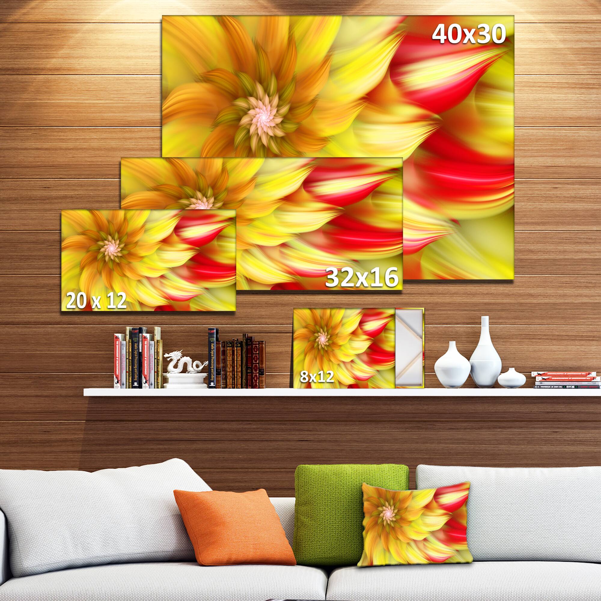 Designart - Rotating Yellow Red Fractal Flower