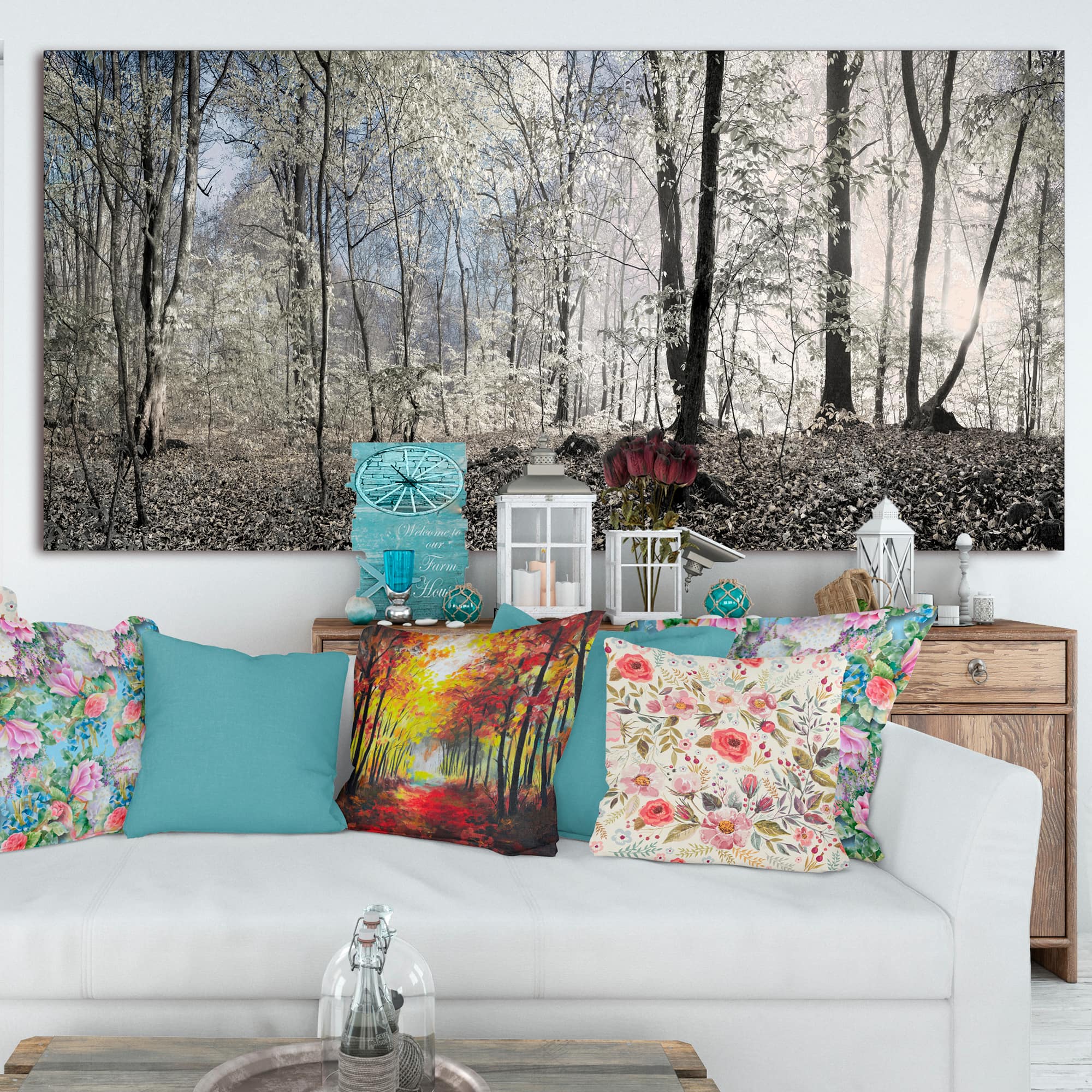 Designart - Dark Morning in Forest Panorama - Landscape Canvas Art Print
